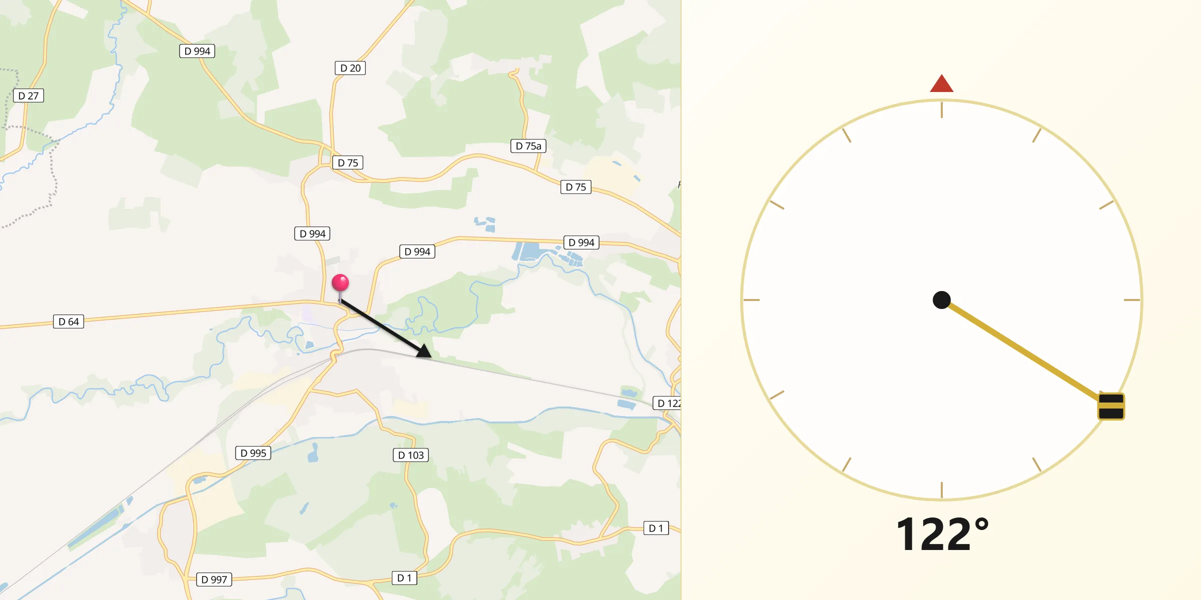 Direction vers la Qibla depuis Revigny-sur-Ornain