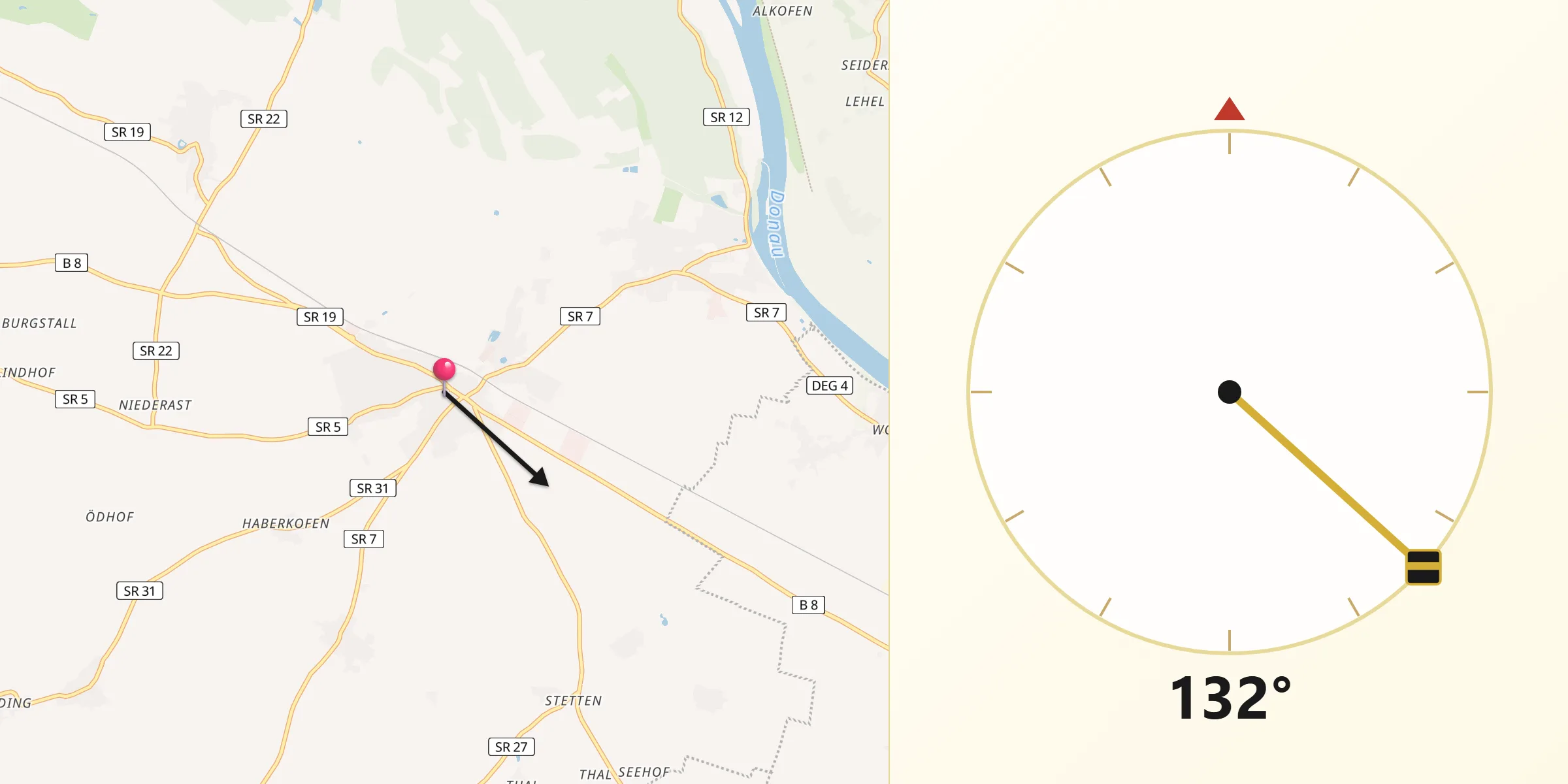 Qibla-Richtung von Straßkirchen