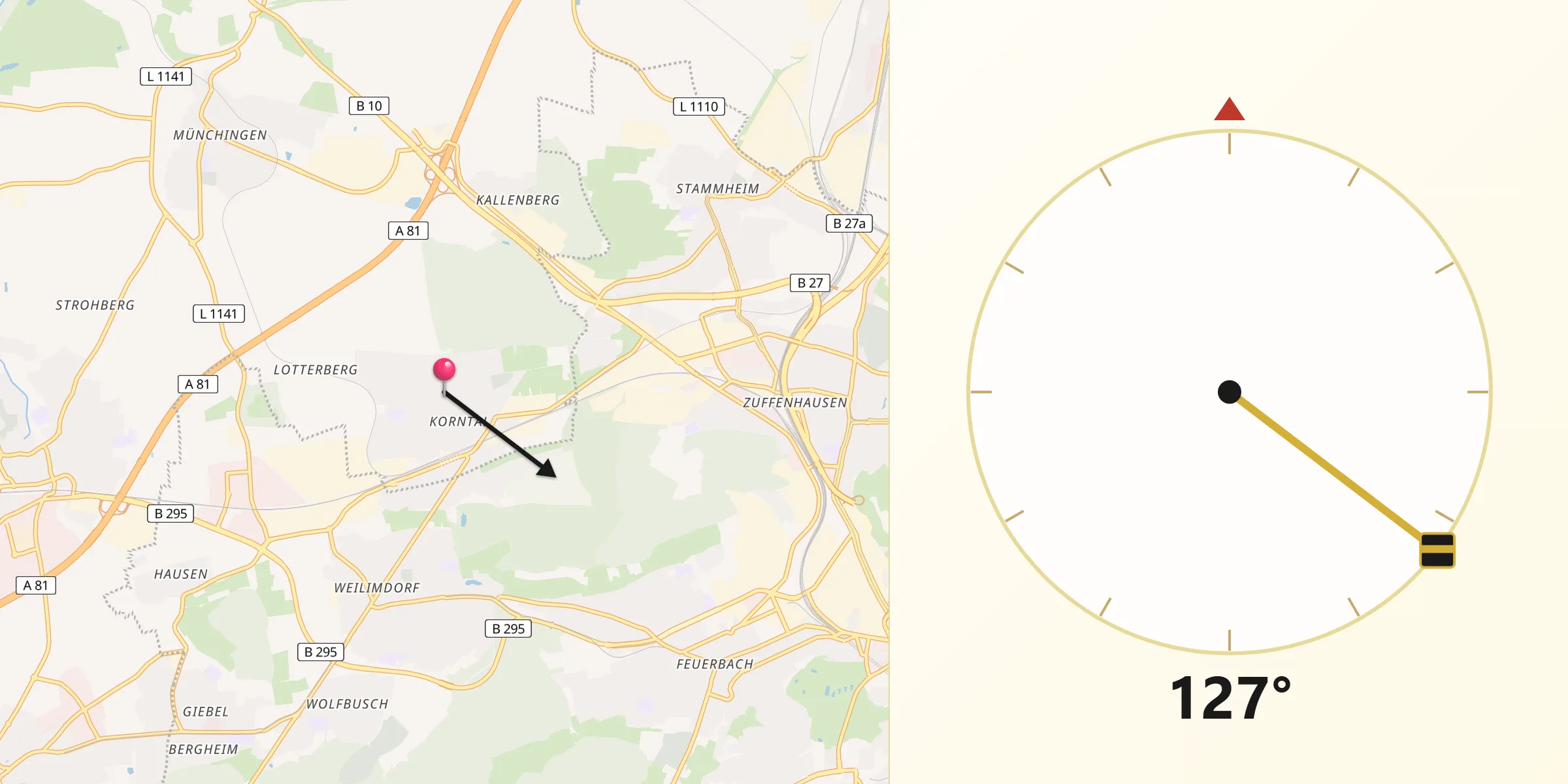 Qibla-Richtung von Korntal-Münchingen