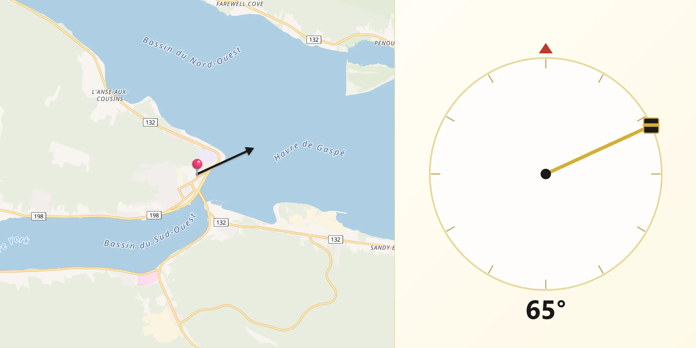 Qibla Direction from Gaspé
