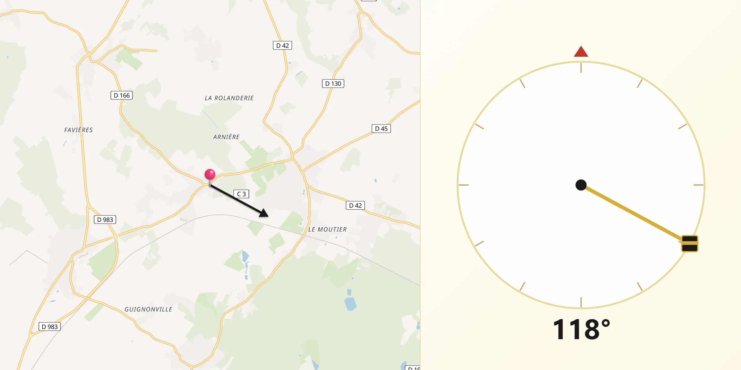 Direction vers la Qibla depuis Tacoignières