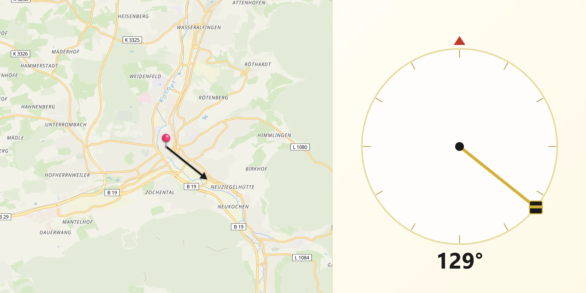 Qibla-Richtung von Aalen