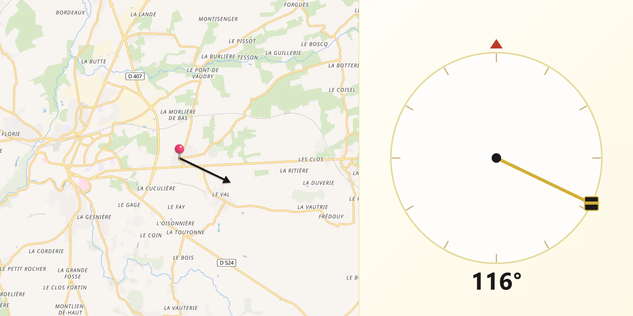 Direction vers la Qibla depuis Vaudry