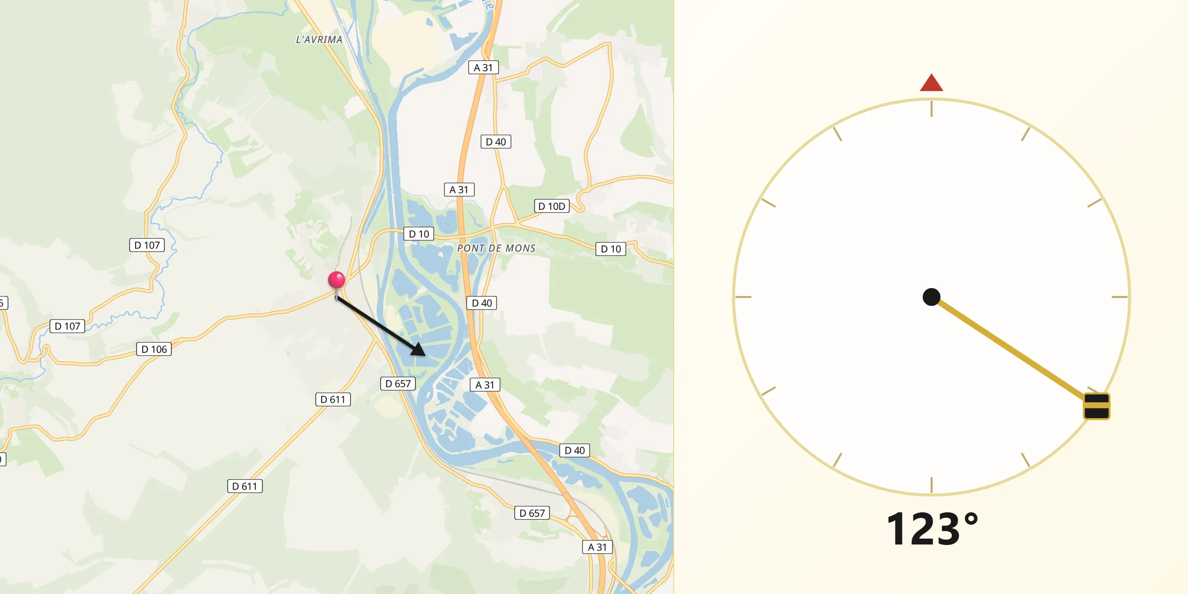 Direction vers la Qibla depuis Dieulouard
