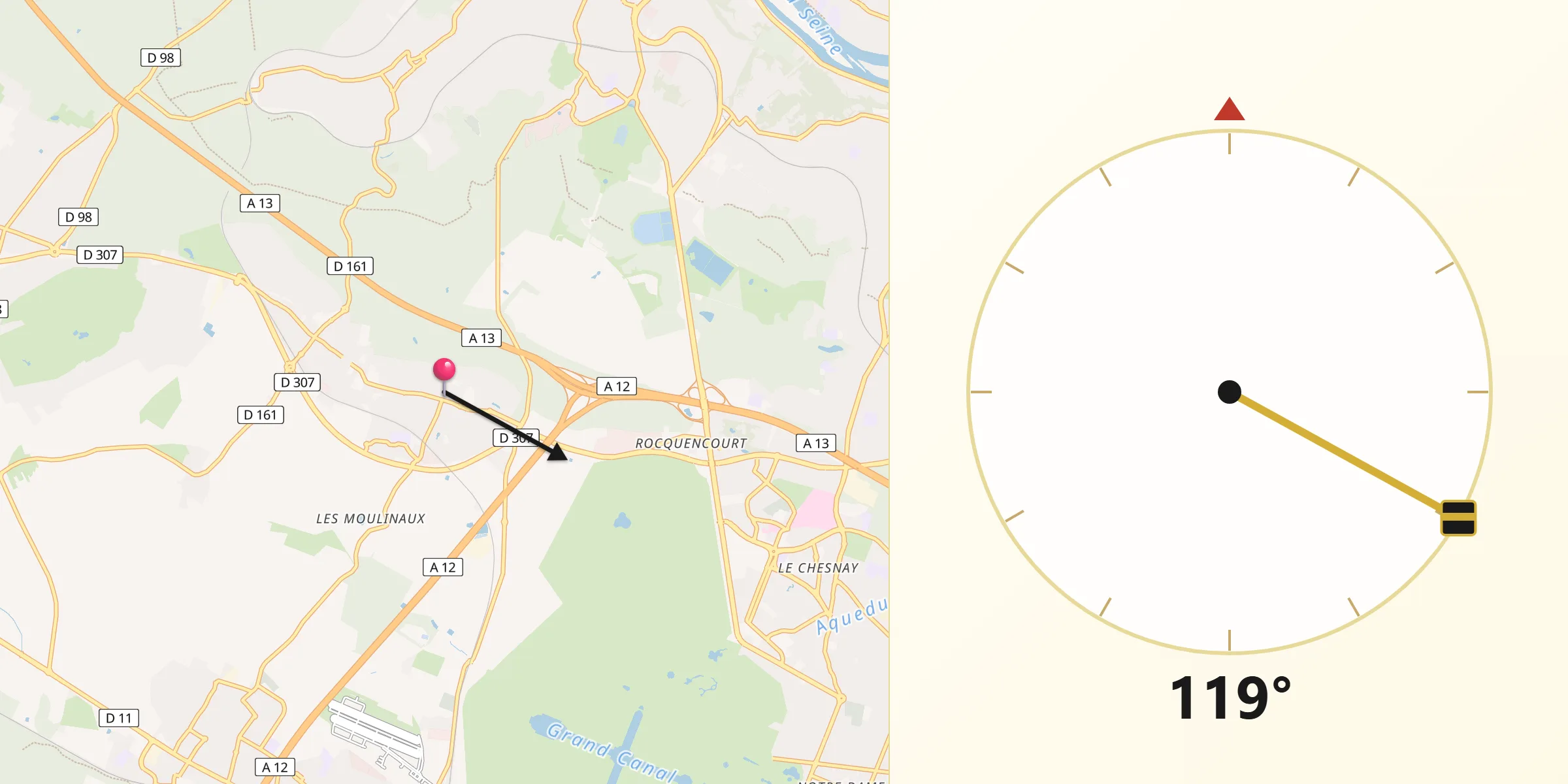 Direction vers la Qibla depuis Bailly