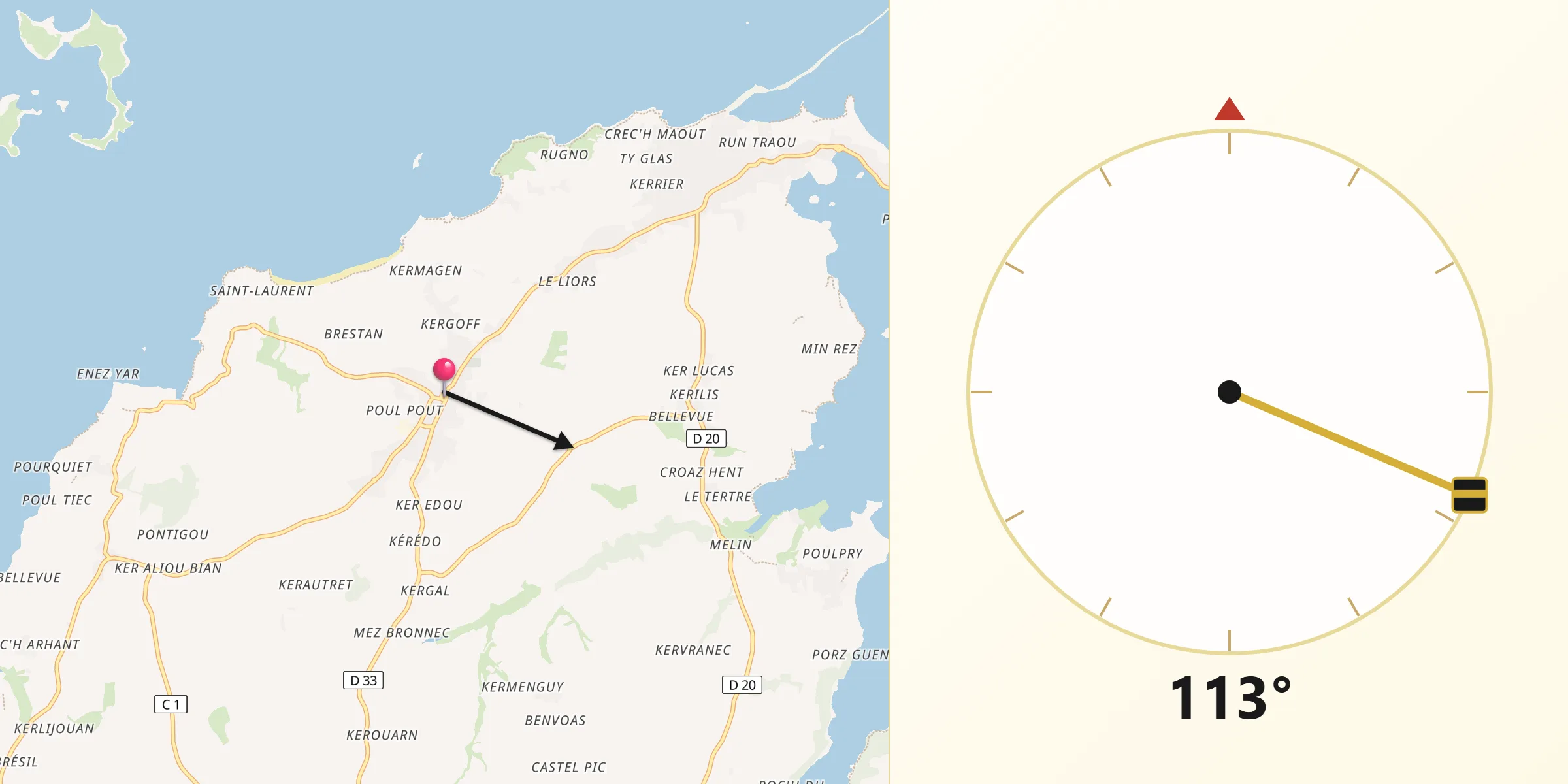 Direction vers la Qibla depuis Pleubian