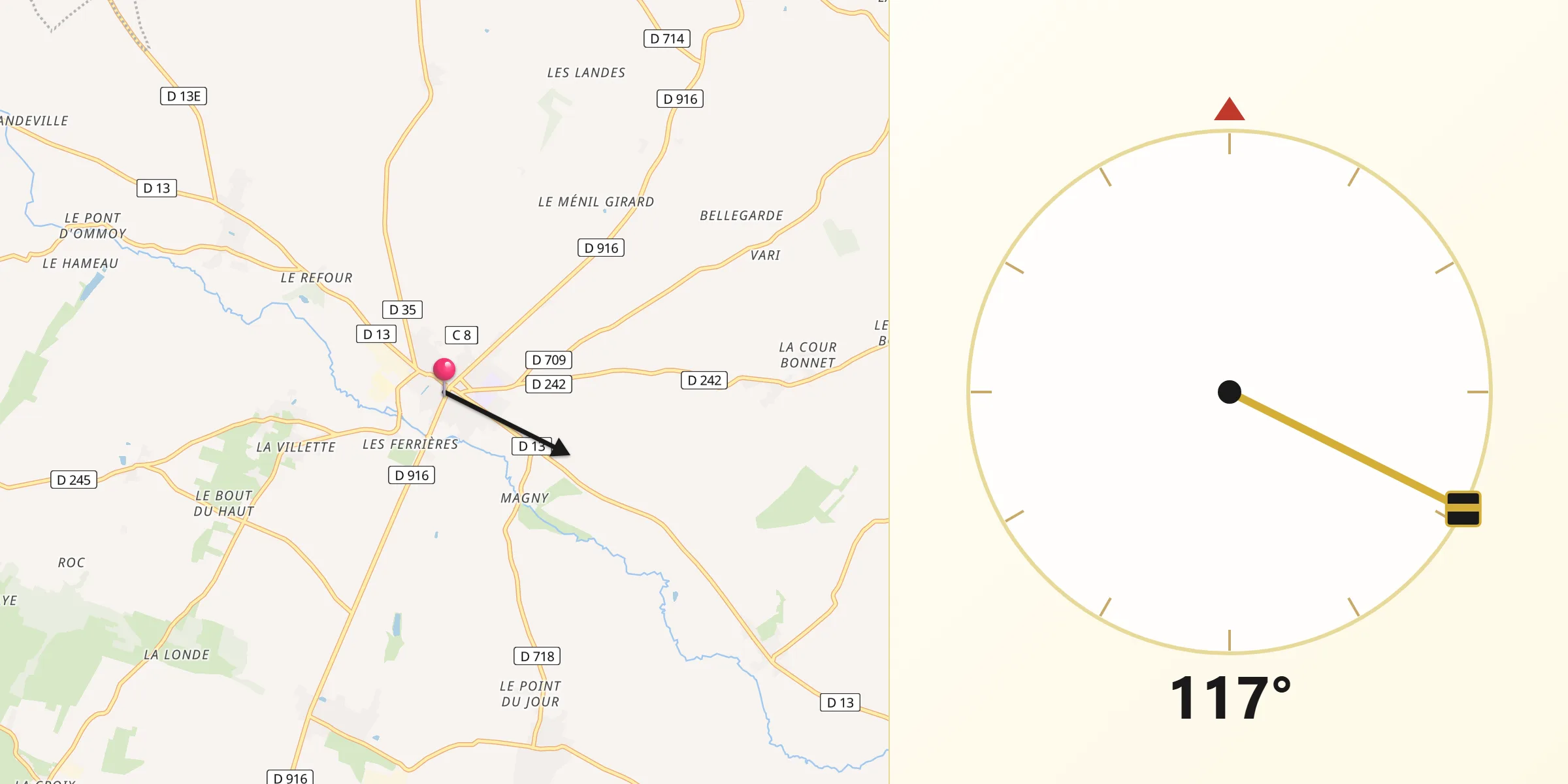 Direction vers la Qibla depuis Trun
