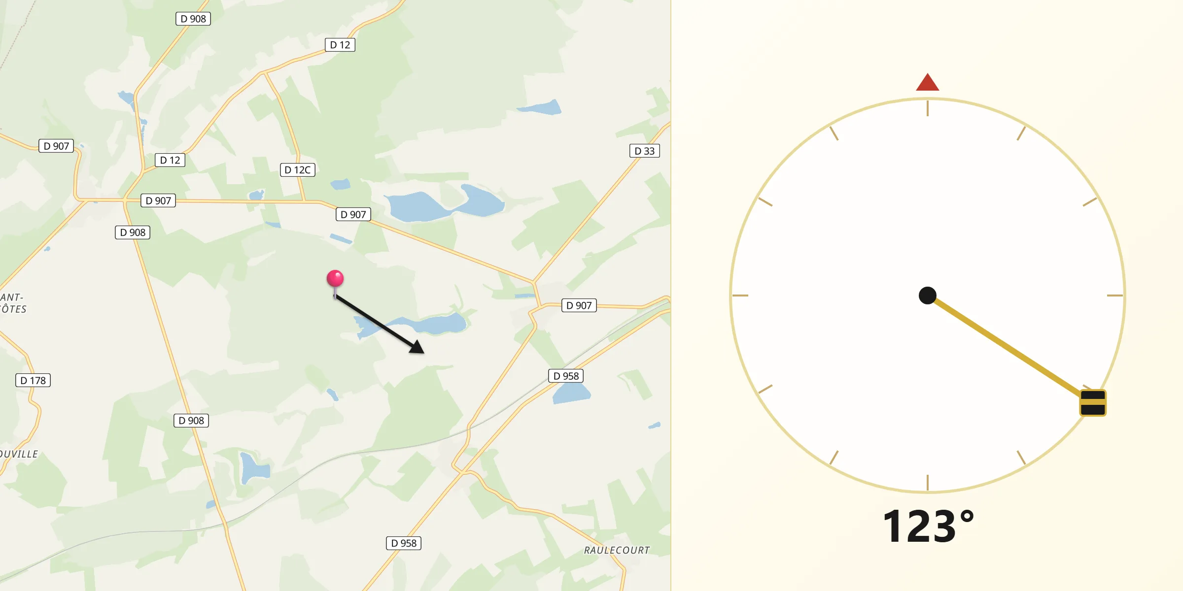 Direction vers la Qibla depuis Bouconville-sur-Madt