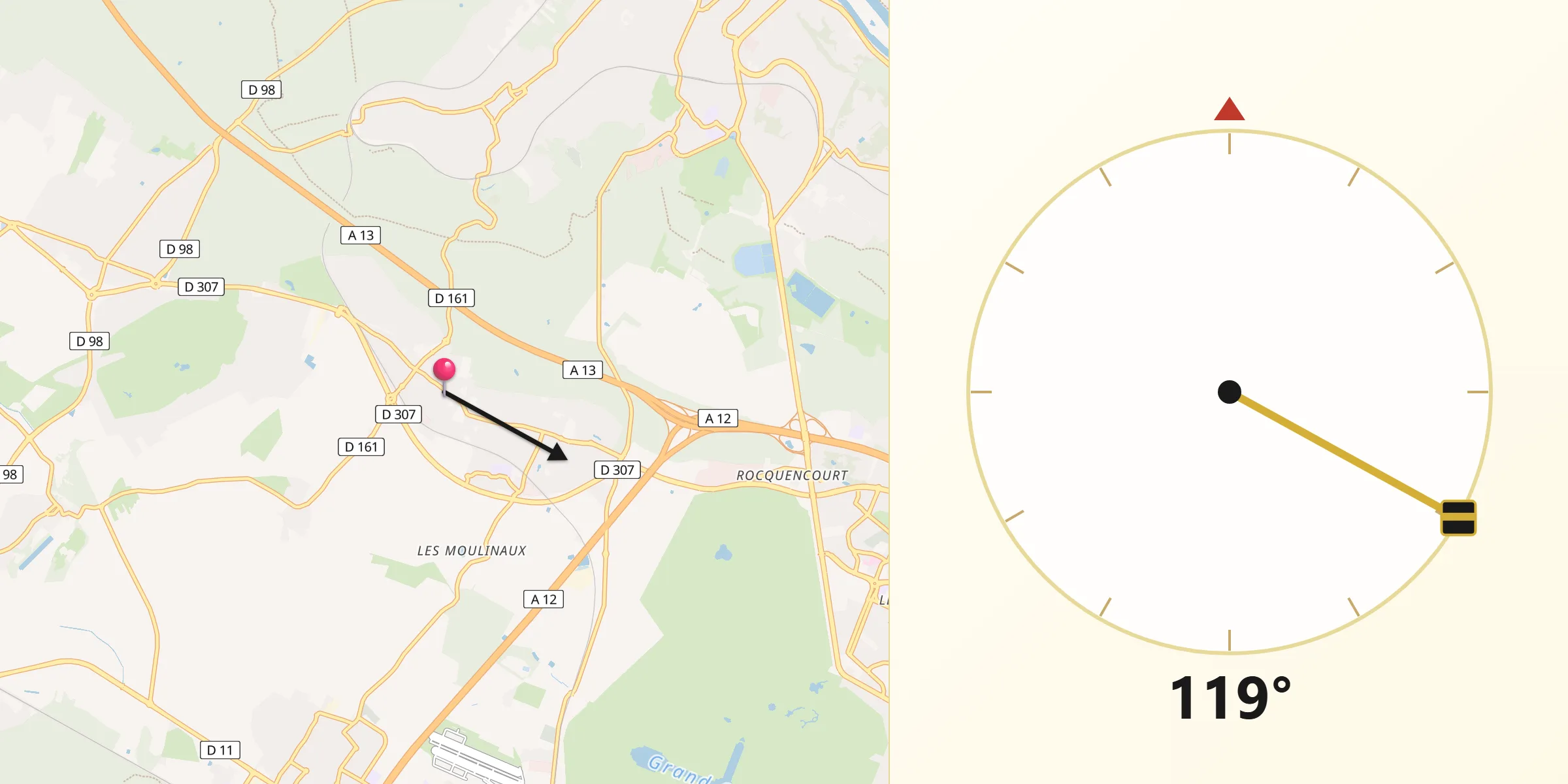 Direction vers la Qibla depuis Noisy-le-Roi