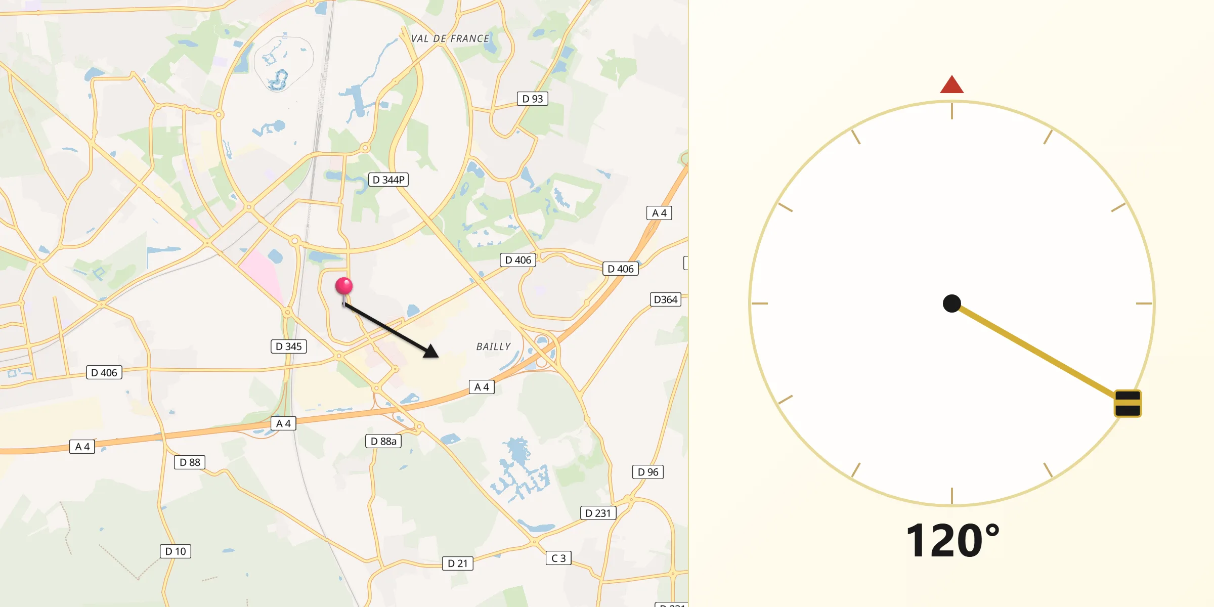 Direction vers la Qibla depuis Serris