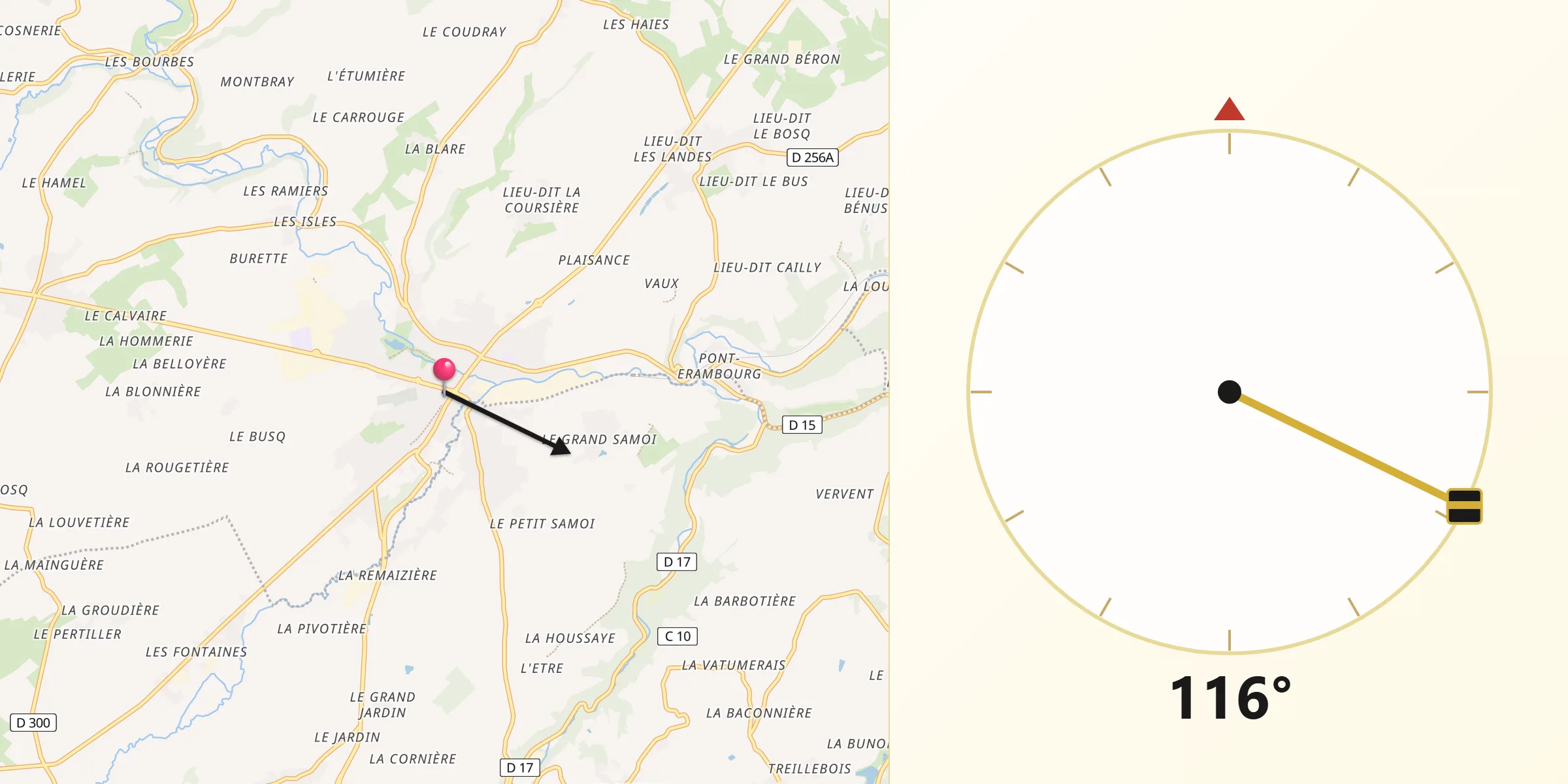 Direction vers la Qibla depuis Condé-sur-Noireau