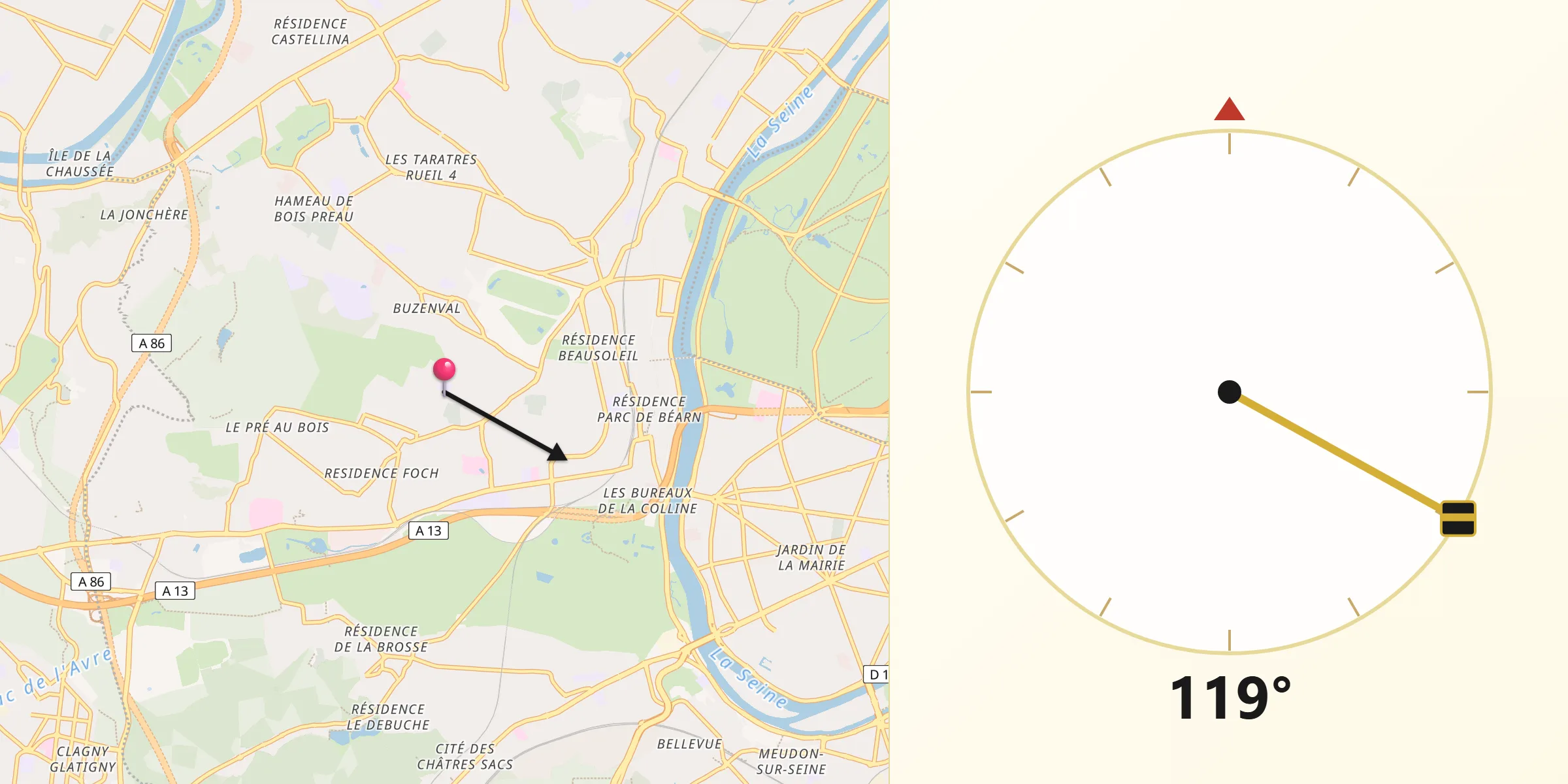 Direction vers la Qibla depuis Hauts-de-Seine