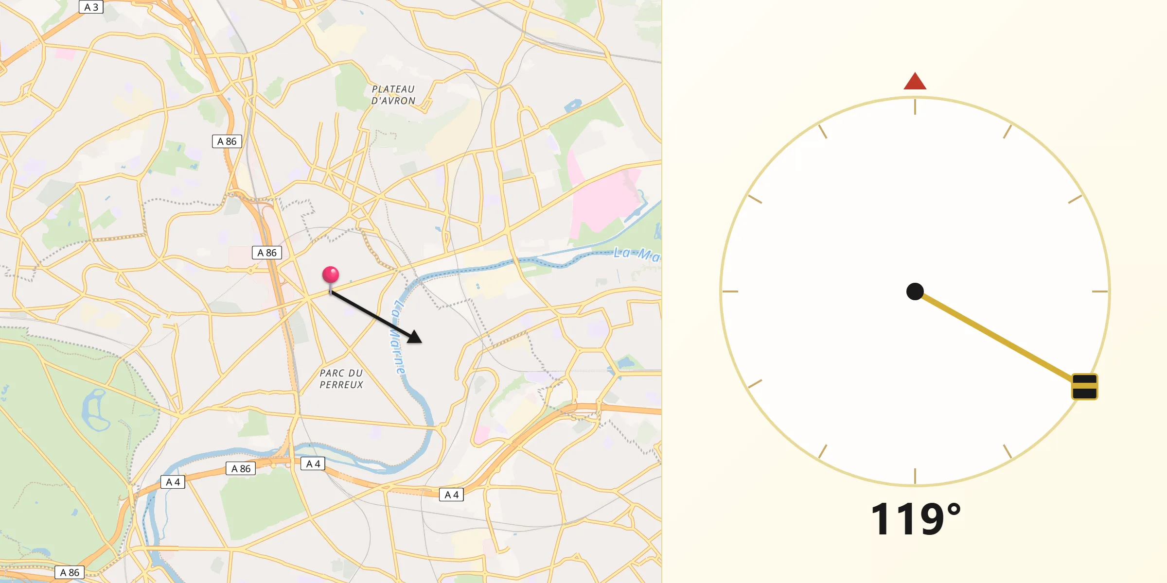 Direction vers la Qibla depuis Le Perreux-sur-Marne