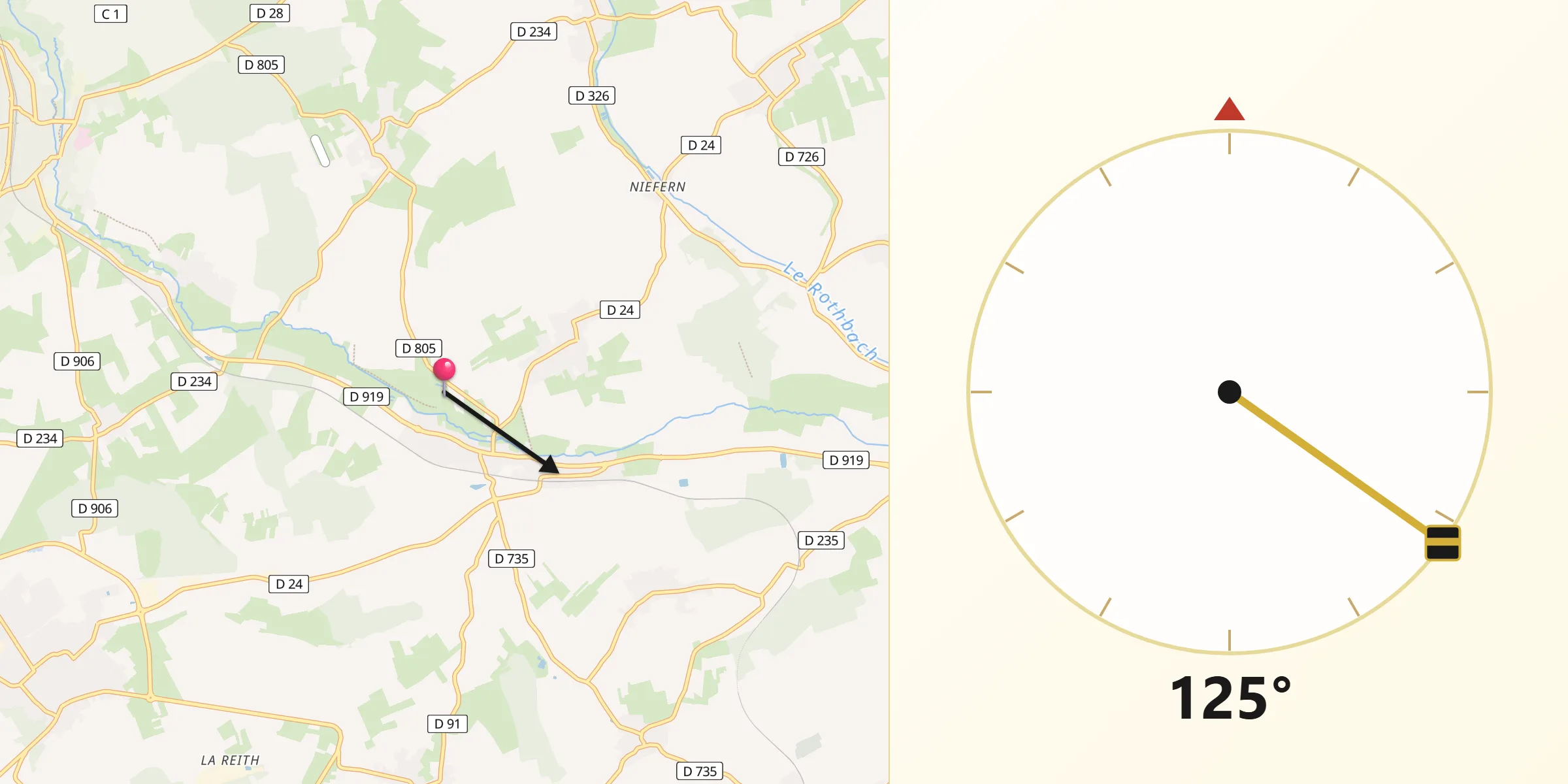Direction vers la Qibla depuis Obermodern-Zutzendorf