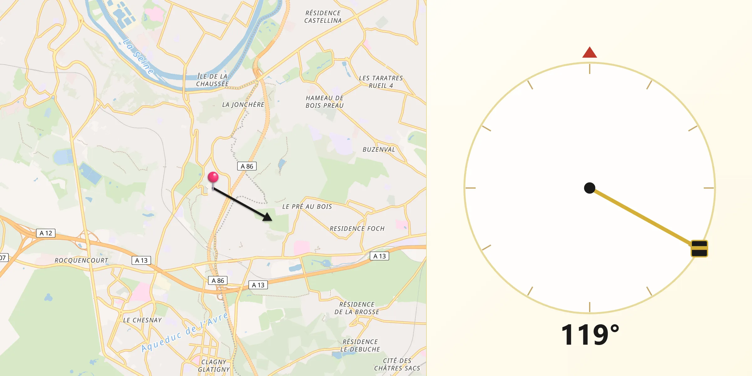 Direction vers la Qibla depuis La Celle-Saint-Cloud