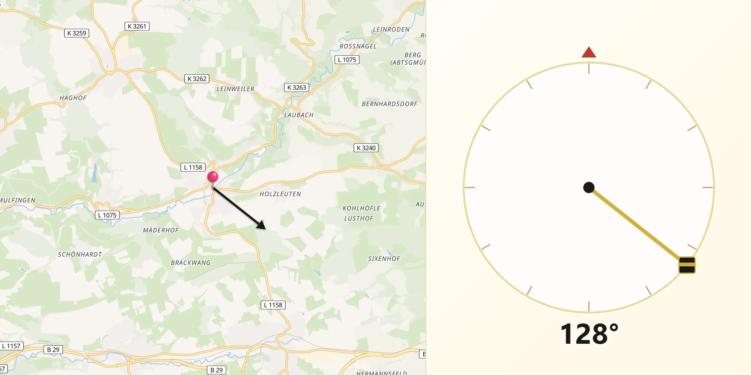 Qibla-Richtung von Heuchlingen