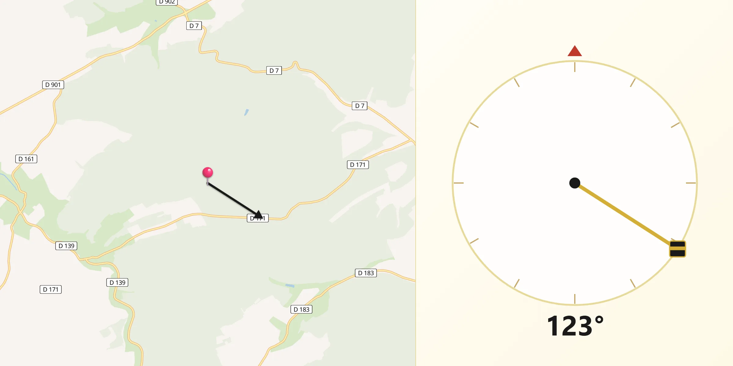 Direction vers la Qibla depuis Kœur-la-Petite