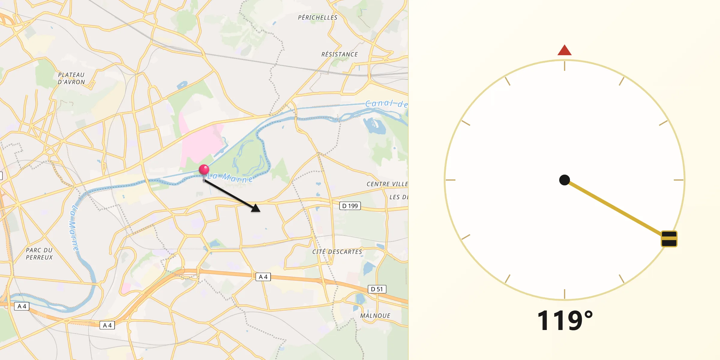 Direction vers la Qibla depuis Neuilly-sur-Marne