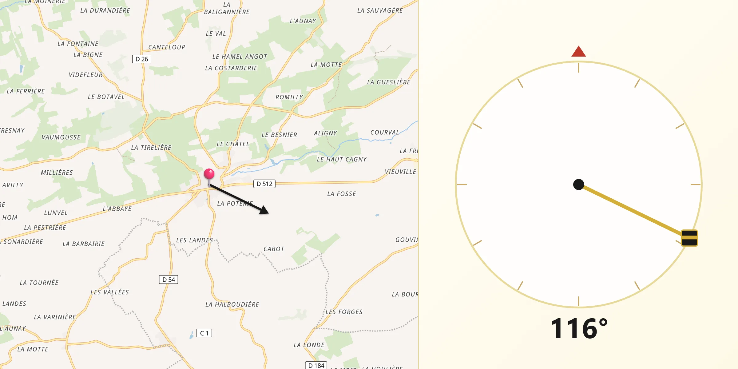 Direction vers la Qibla depuis Vassy