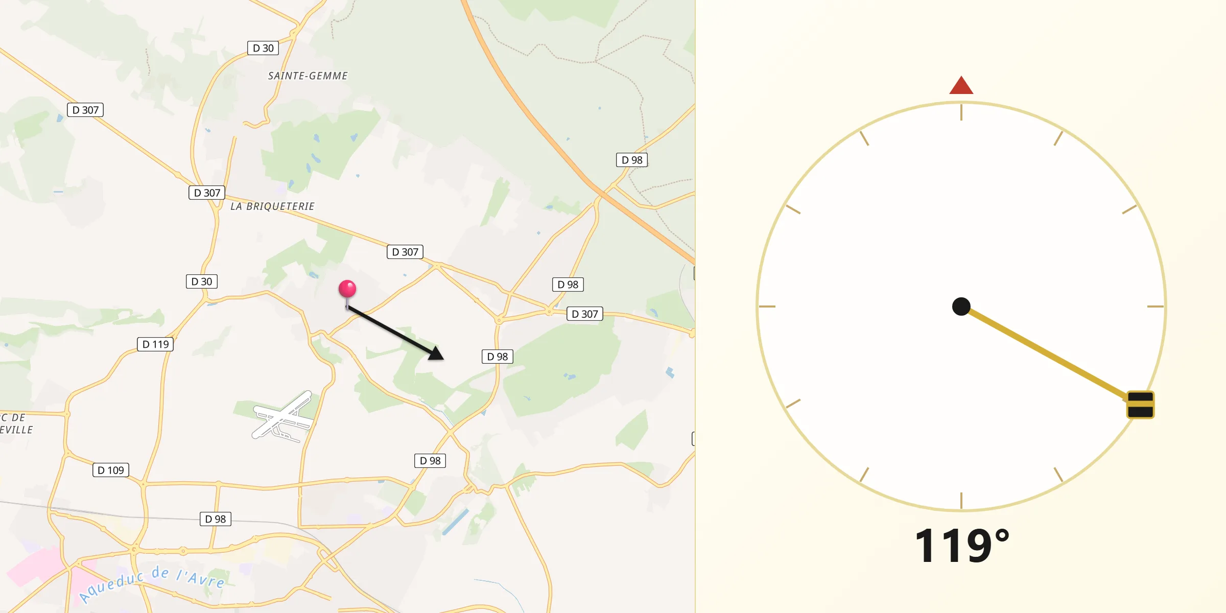 Direction vers la Qibla depuis Chavenay