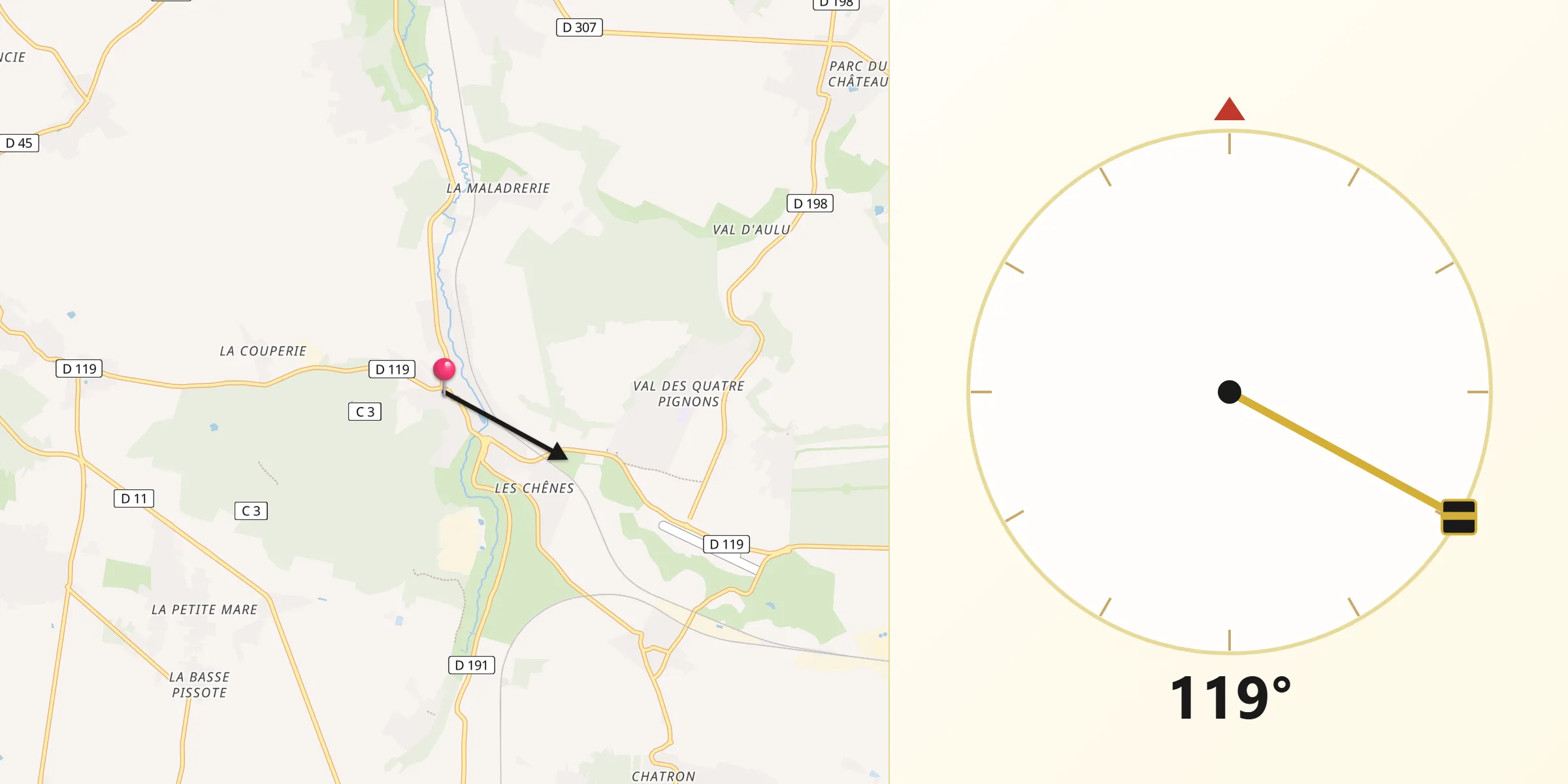 Direction vers la Qibla depuis Beynes
