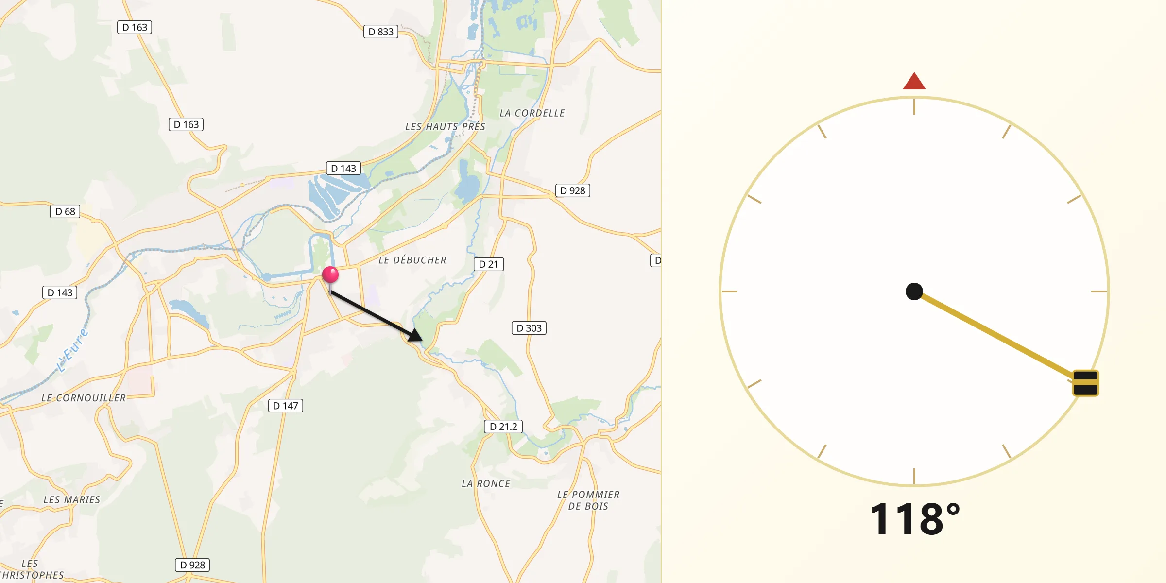 Direction vers la Qibla depuis Anet