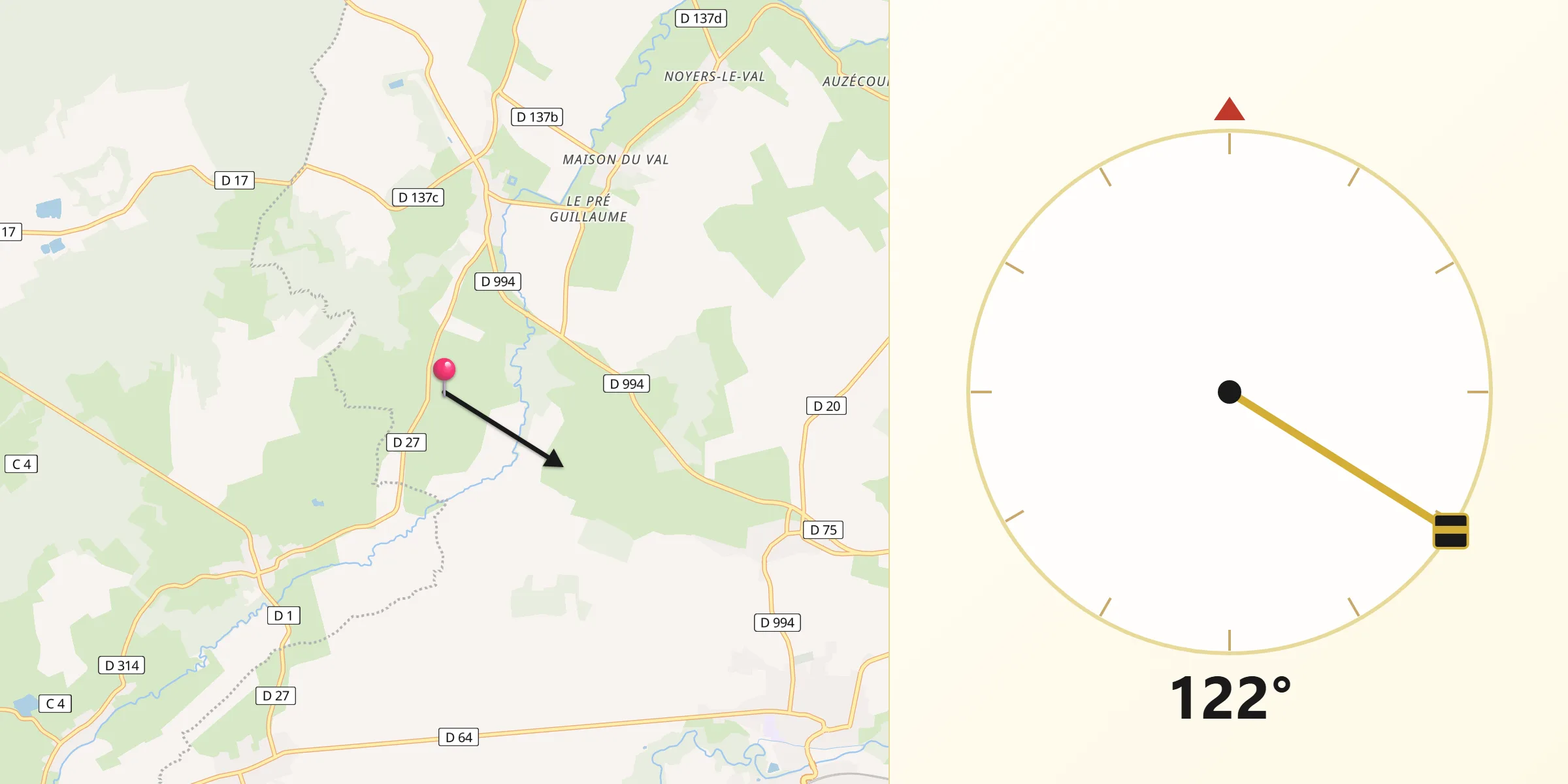 Direction vers la Qibla depuis Brabant-le-Roi