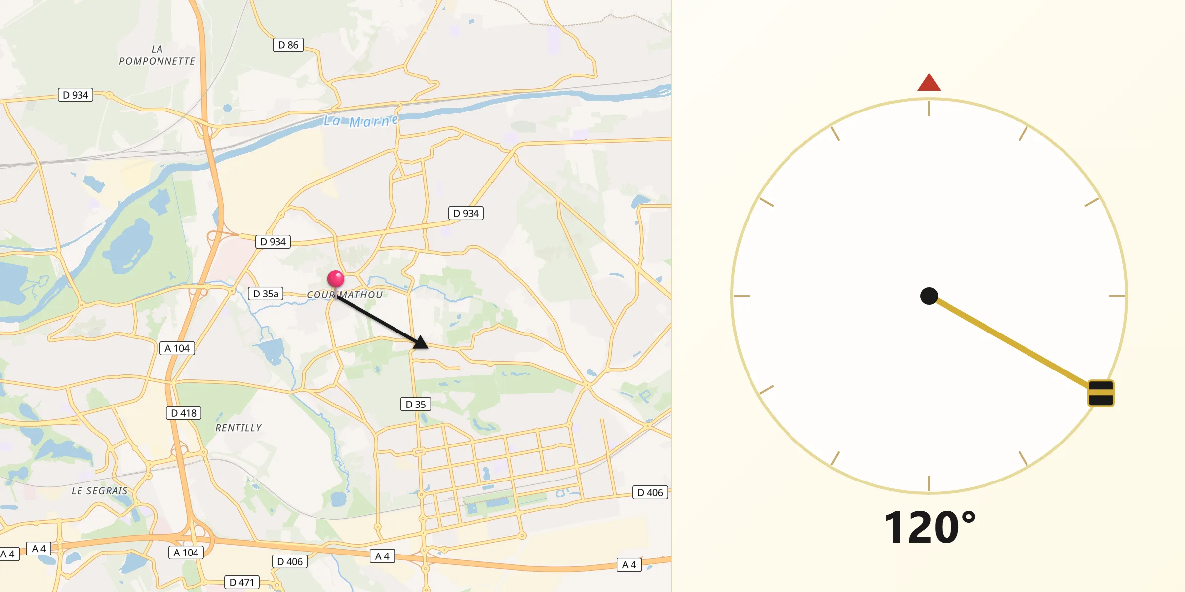 Direction vers la Qibla depuis Gouvernes