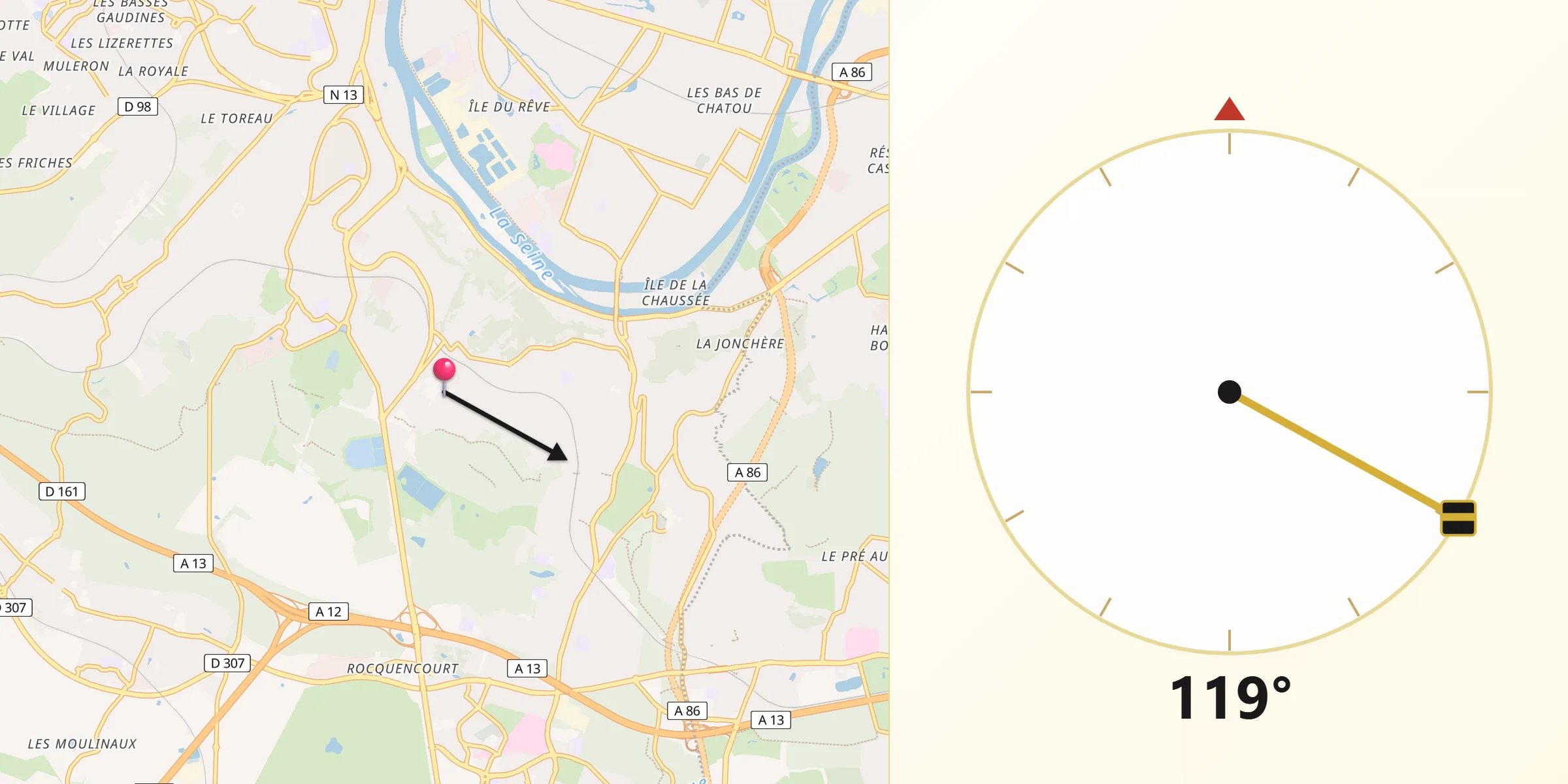 Direction vers la Qibla depuis Louveciennes