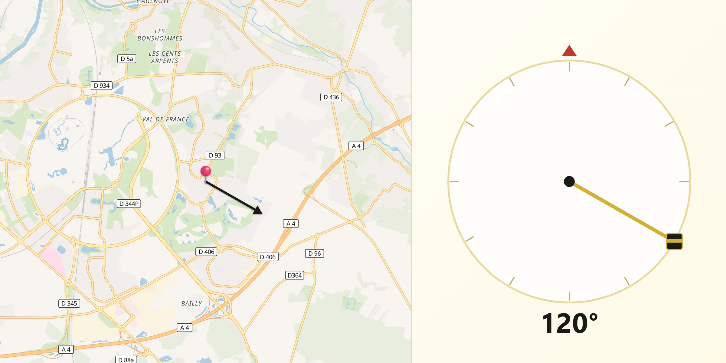 Direction vers la Qibla depuis Magny-le-Hongre