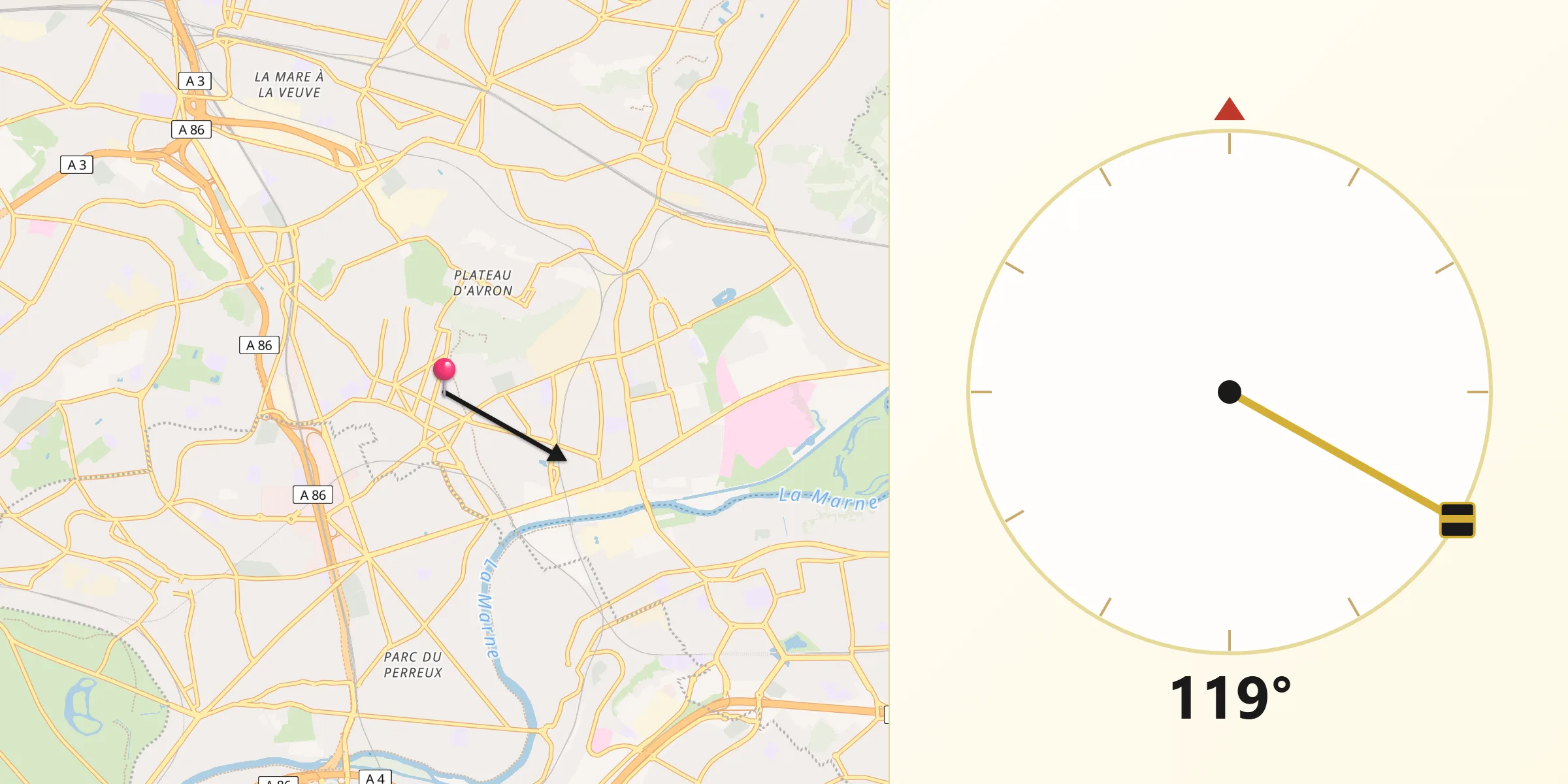Direction vers la Qibla depuis Neuilly-Plaisance