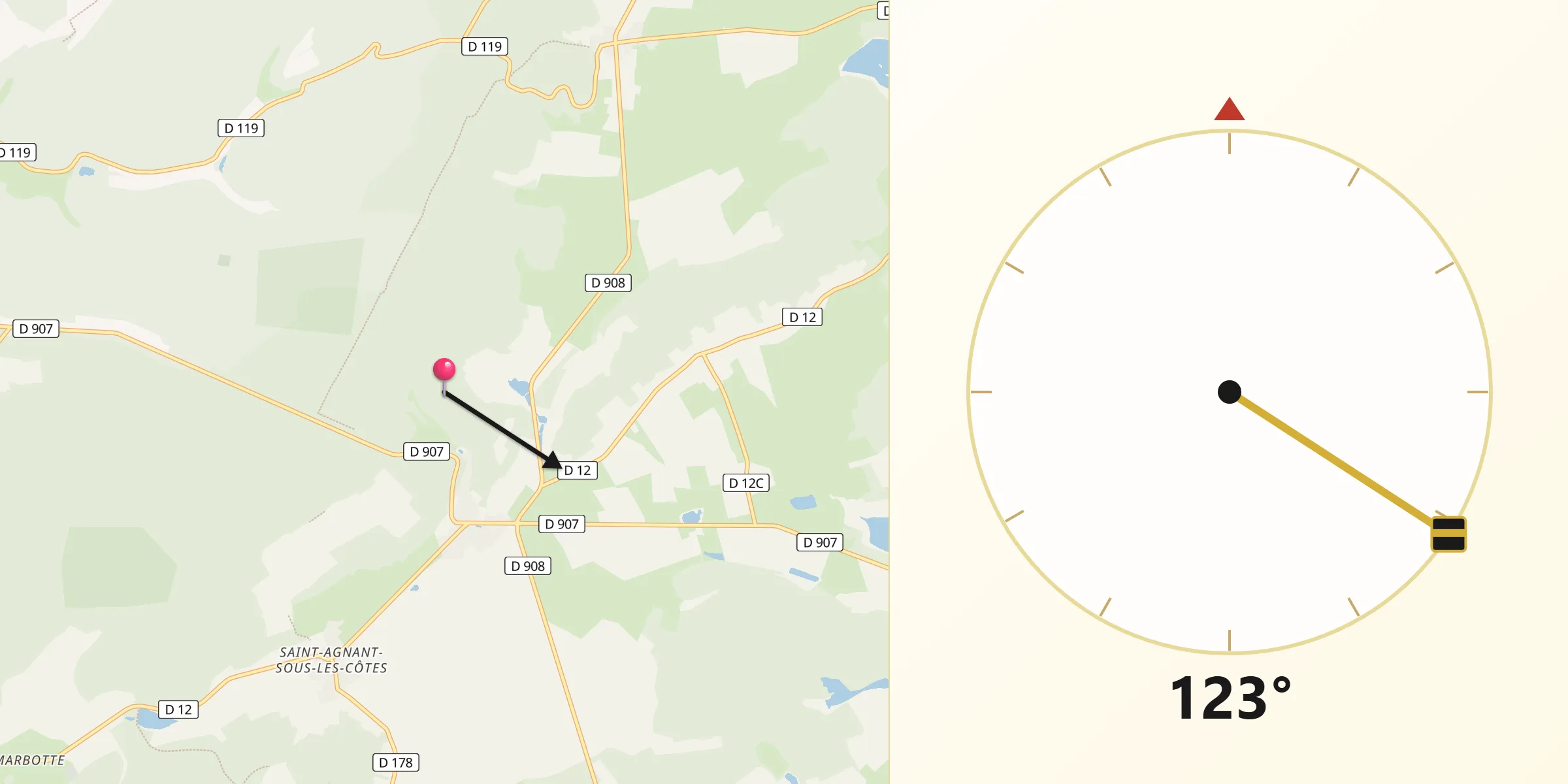 Direction vers la Qibla depuis Loupmont