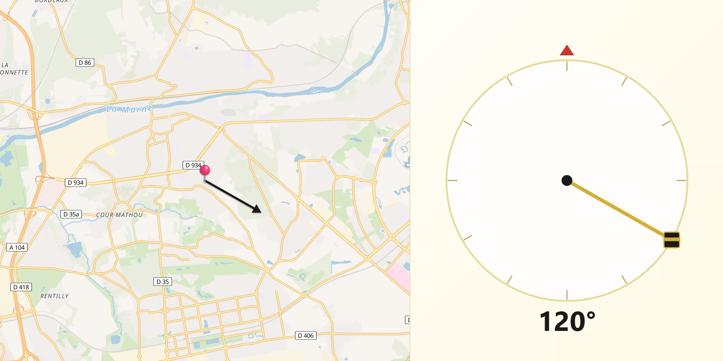 Direction vers la Qibla depuis Lagny-sur-Marne