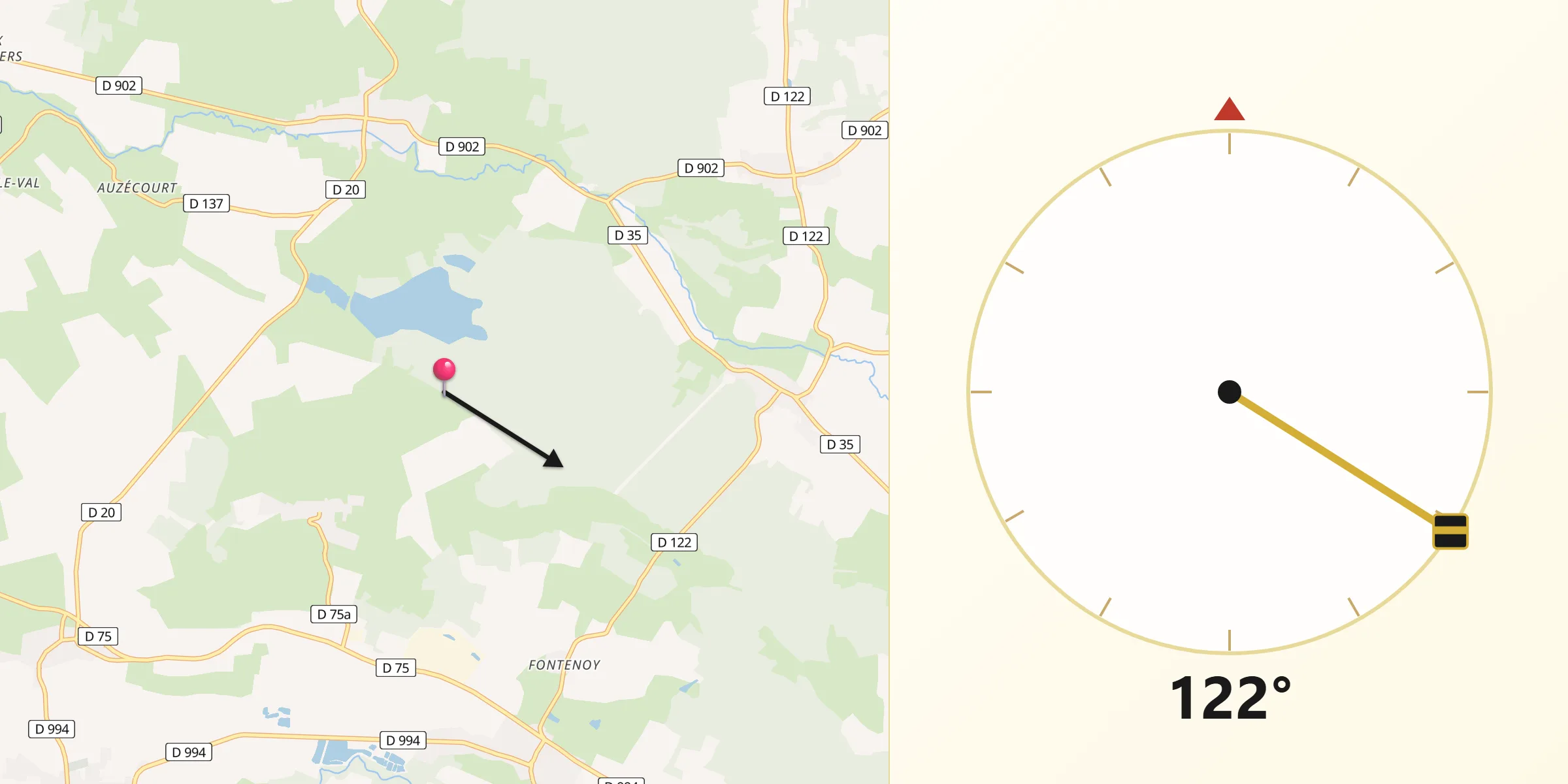 Direction vers la Qibla depuis Louppy-le-Château