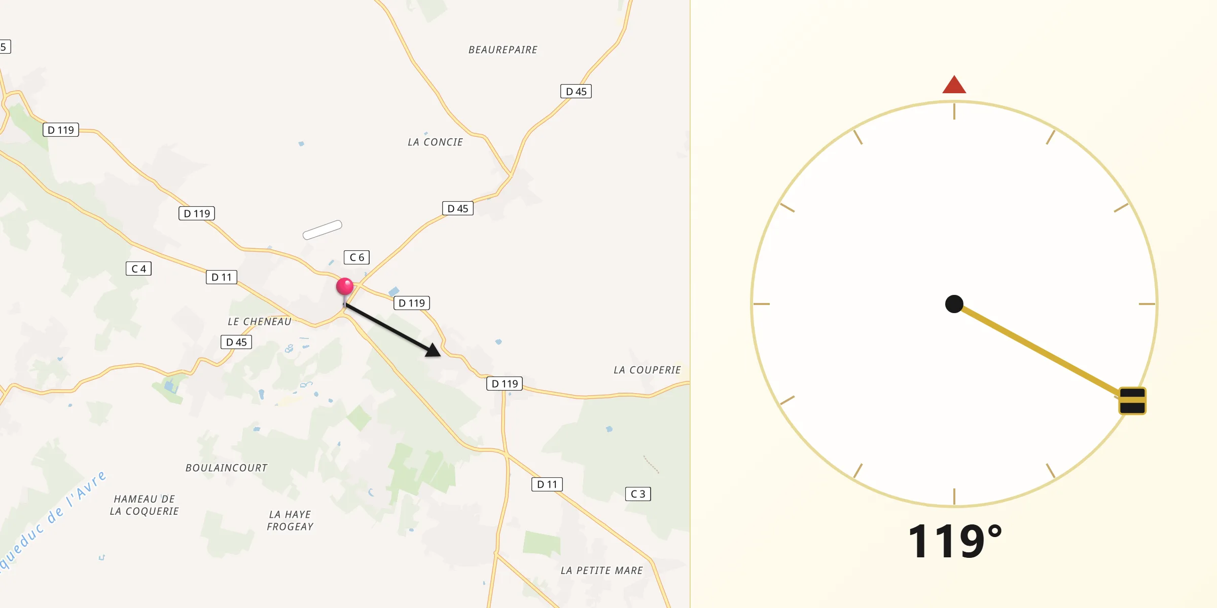 Direction vers la Qibla depuis Thoiry