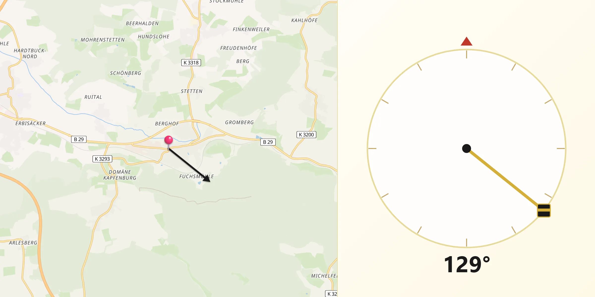 Qibla-Richtung von Lauchheim
