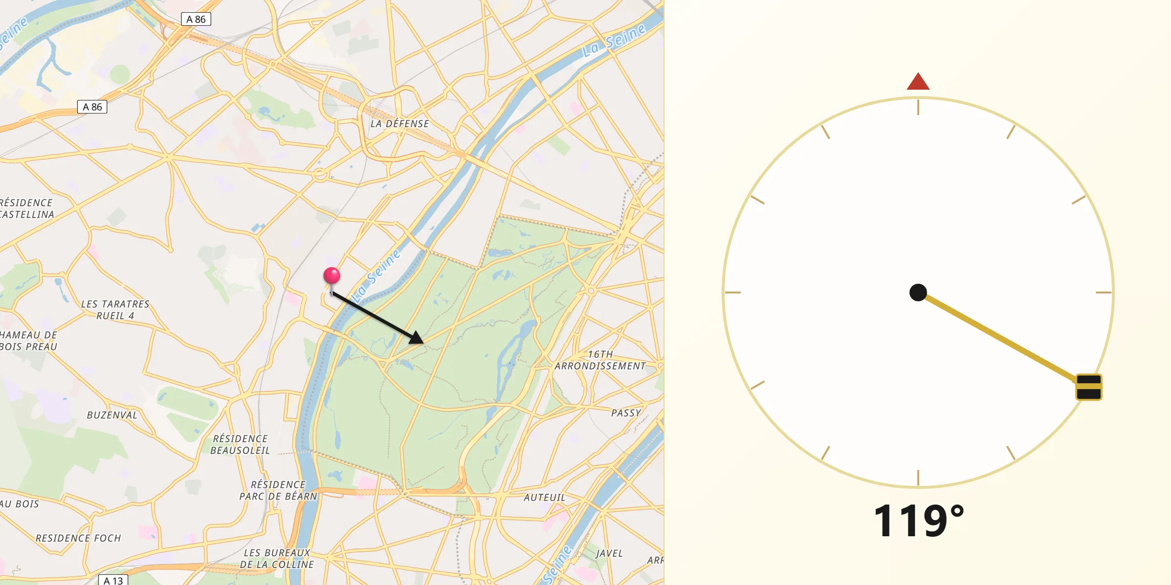 Direction vers la Qibla depuis Suresnes
