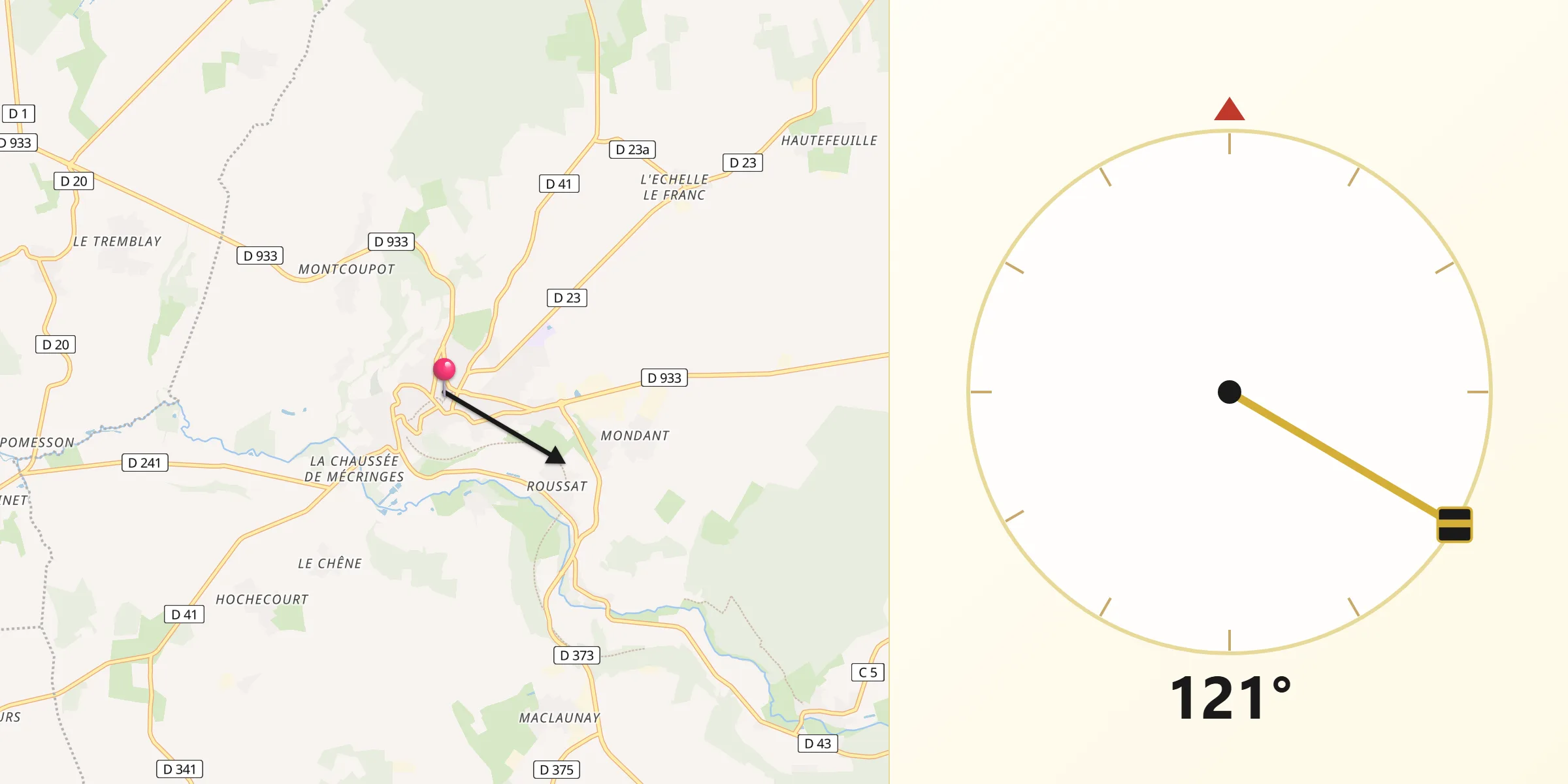 Direction vers la Qibla depuis Montmirail