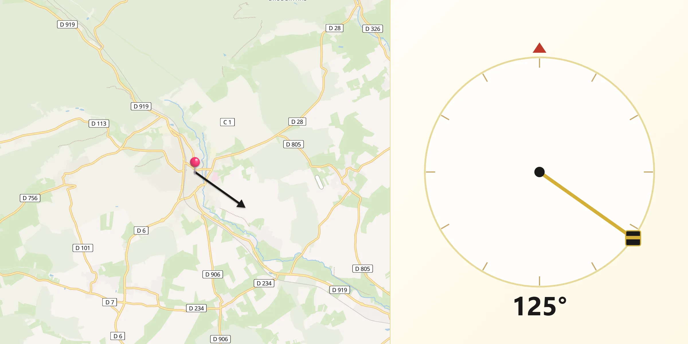 Direction vers la Qibla depuis Ingwiller