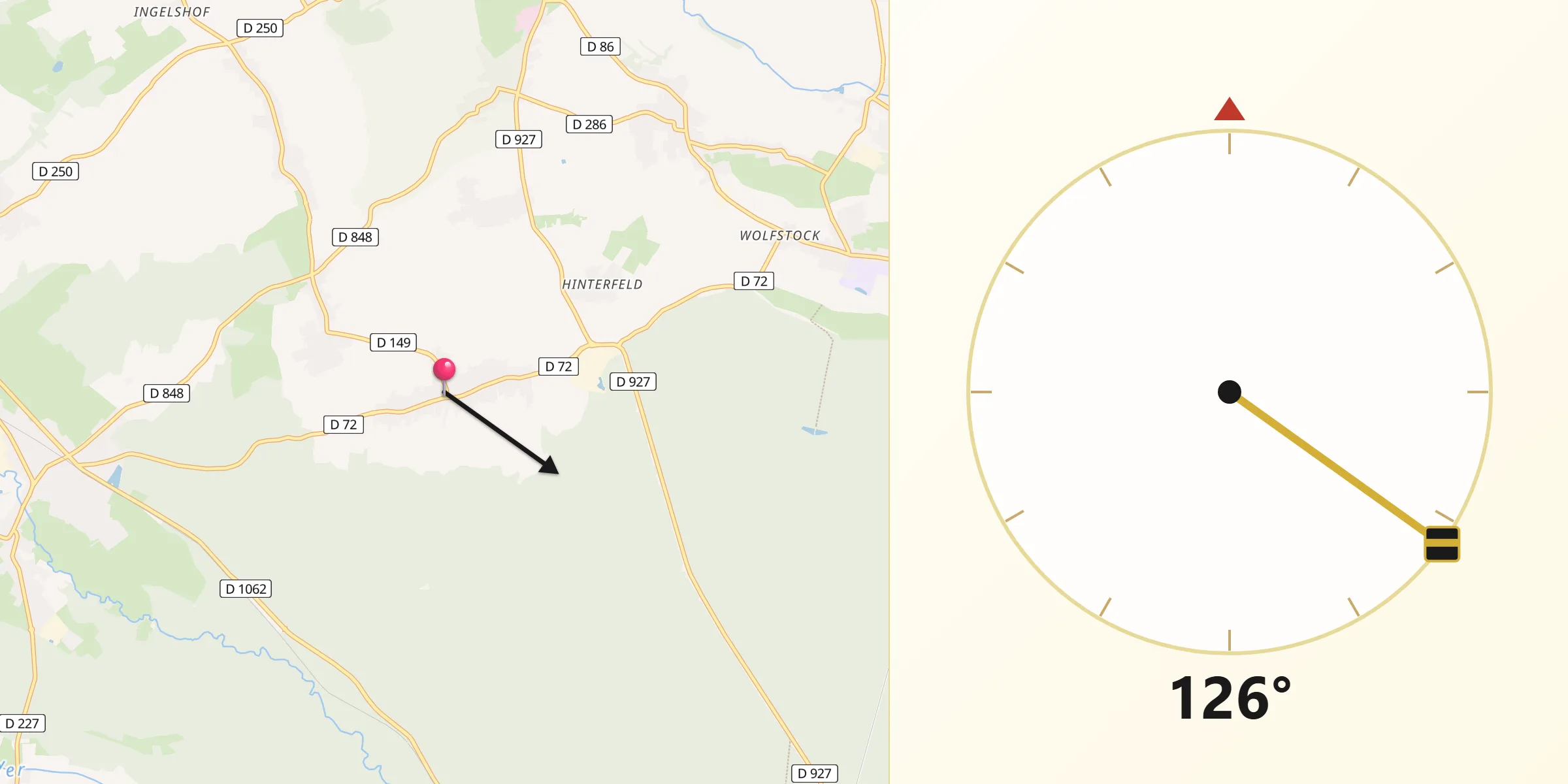 Direction vers la Qibla depuis Eschbach