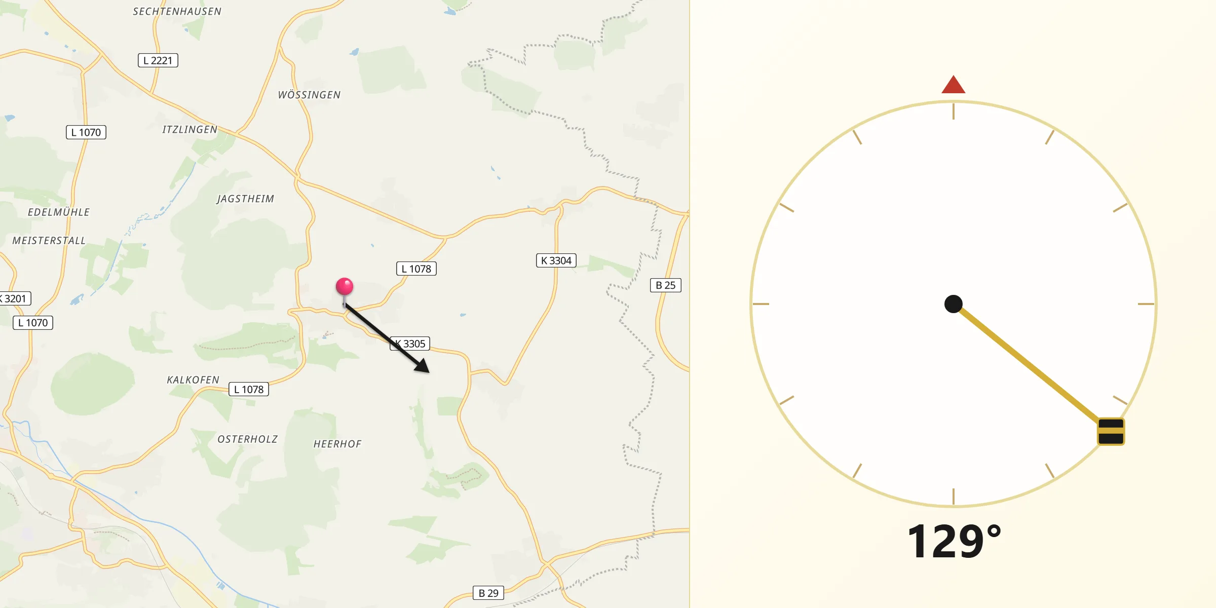 Qibla-Richtung von Kirchheim am Ries