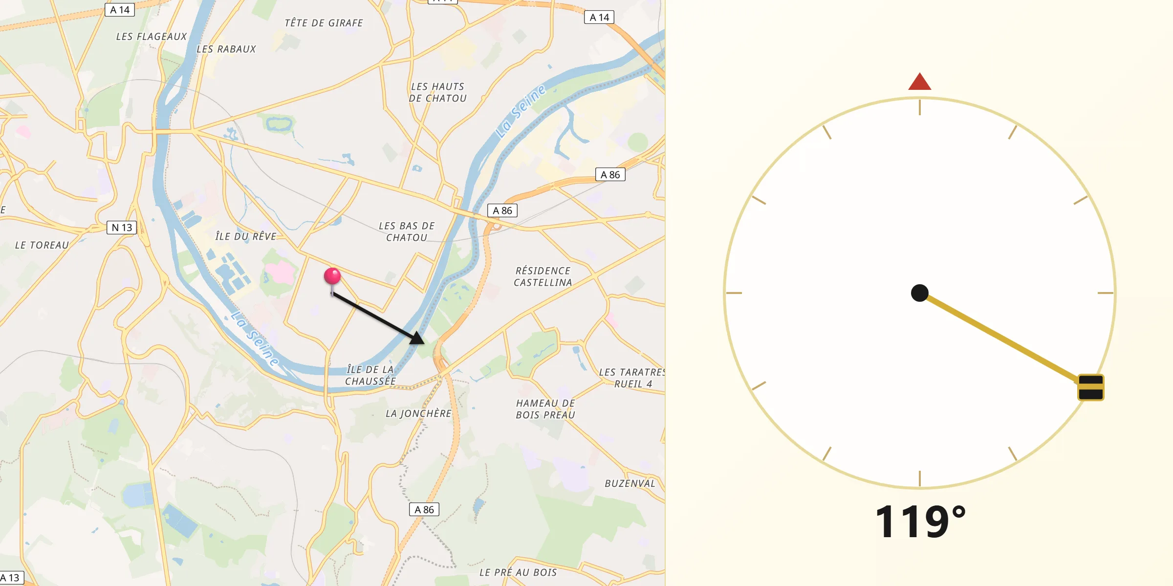 Direction vers la Qibla depuis Croissy-sur-Seine