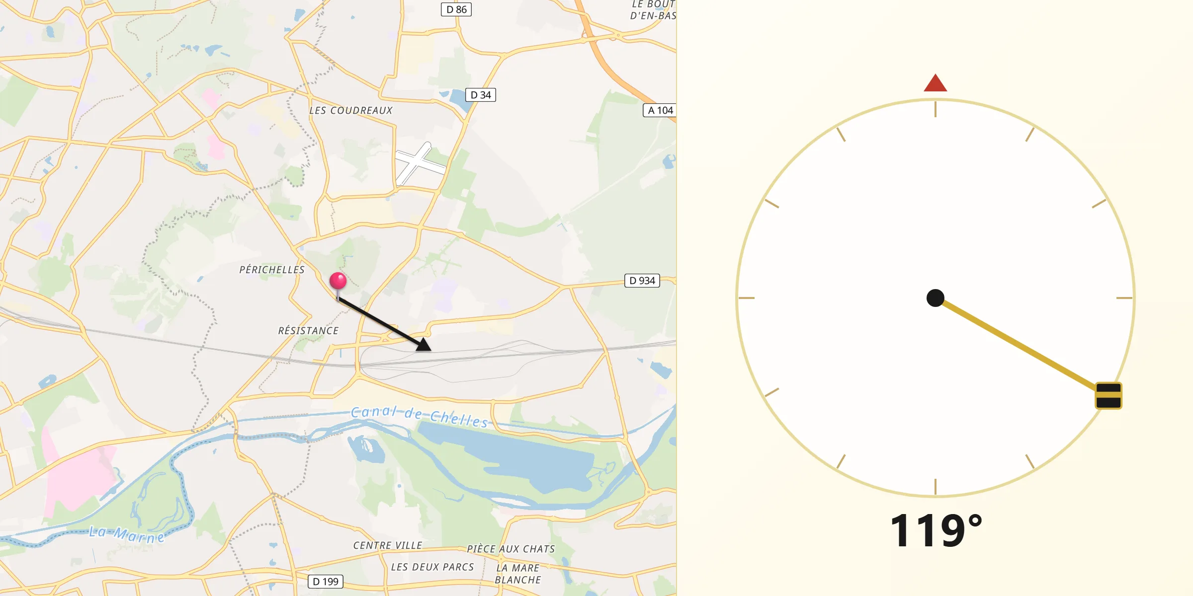 Direction vers la Qibla depuis Chelles