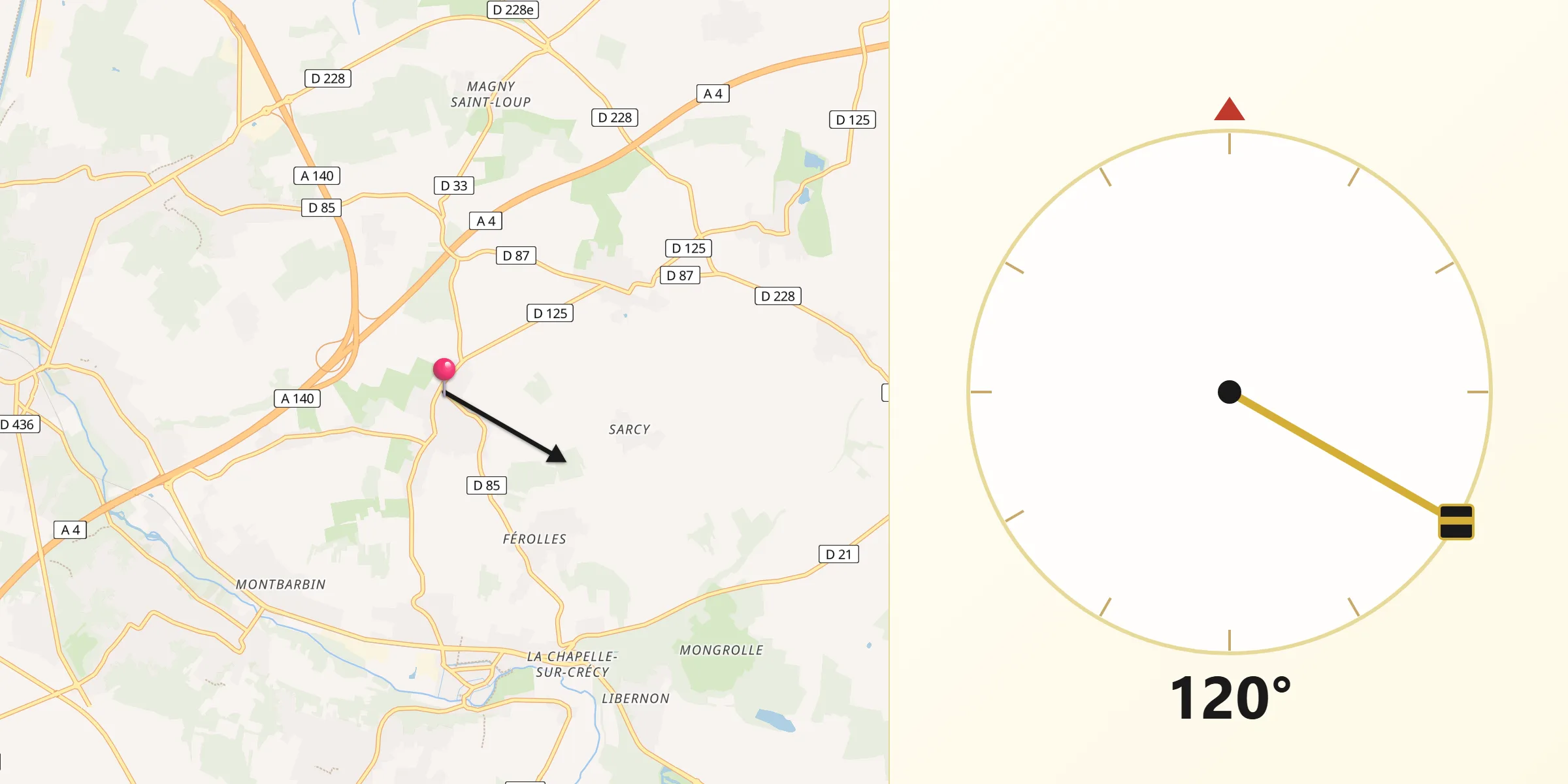 Direction vers la Qibla depuis Bouleurs
