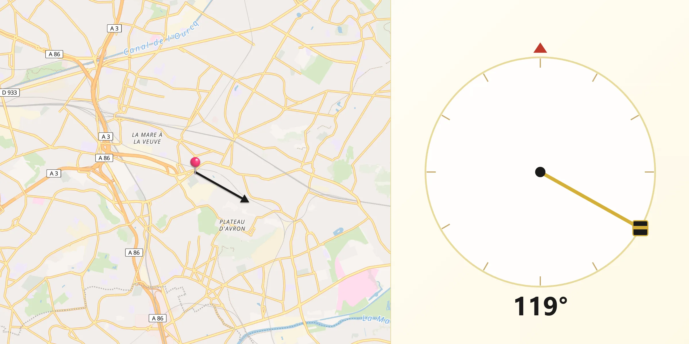 Direction vers la Qibla depuis Villemomble
