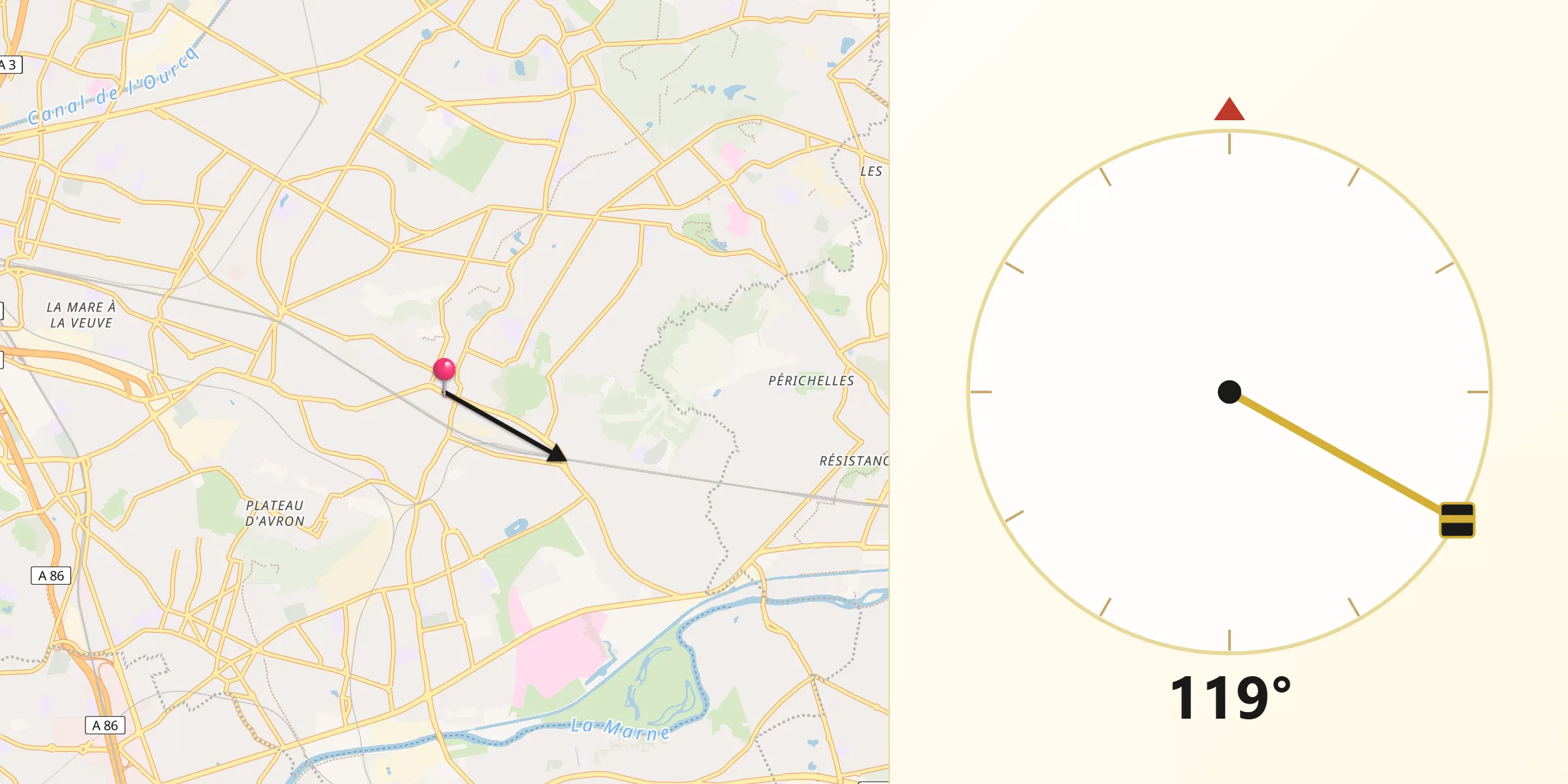 Direction vers la Qibla depuis Gagny