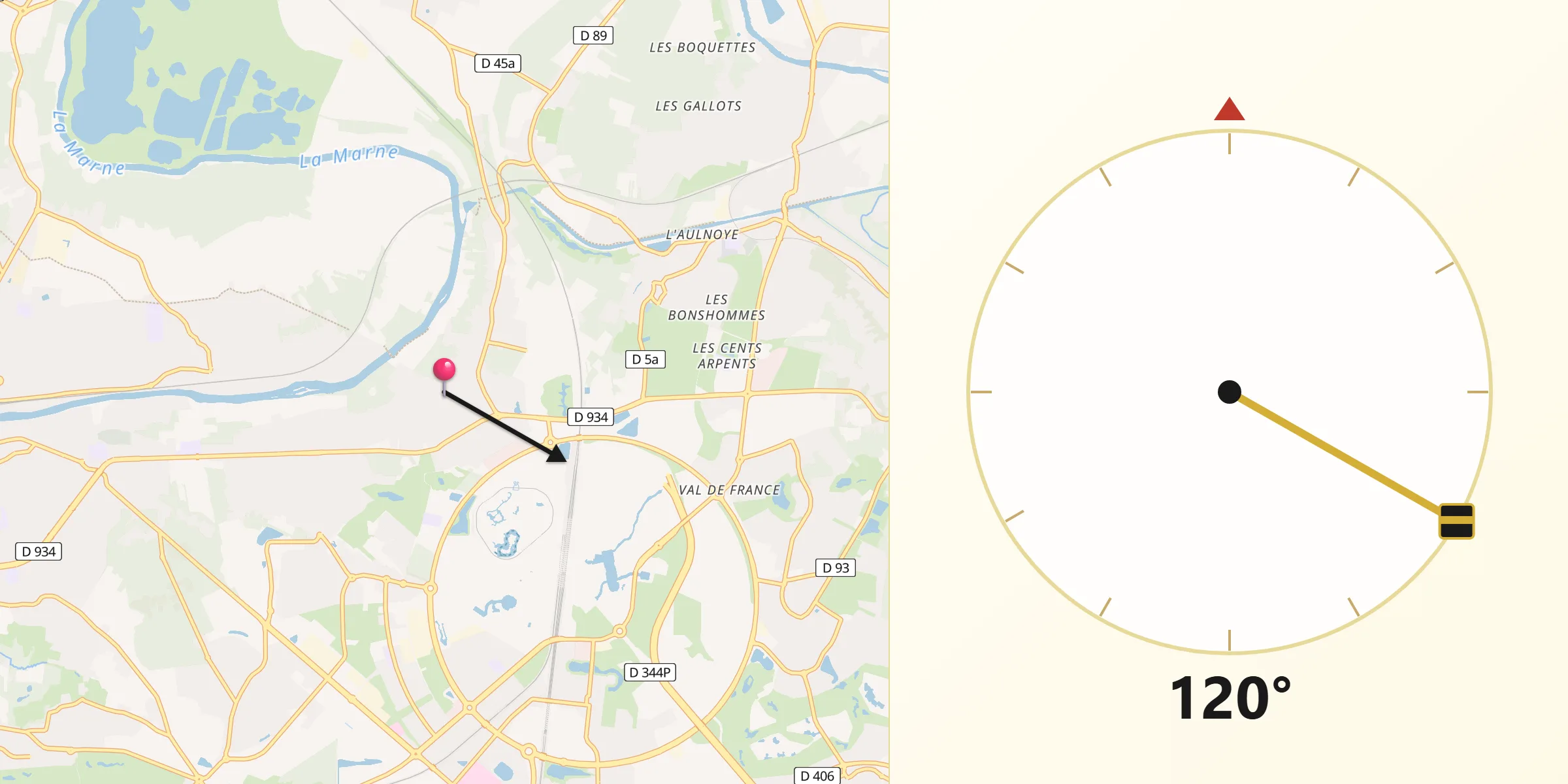 Direction vers la Qibla depuis Chessy