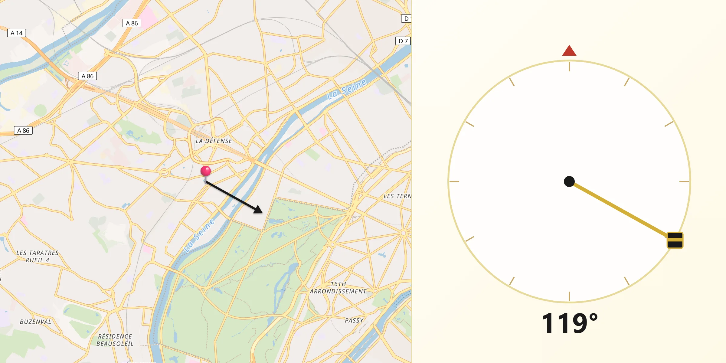Direction vers la Qibla depuis Puteaux