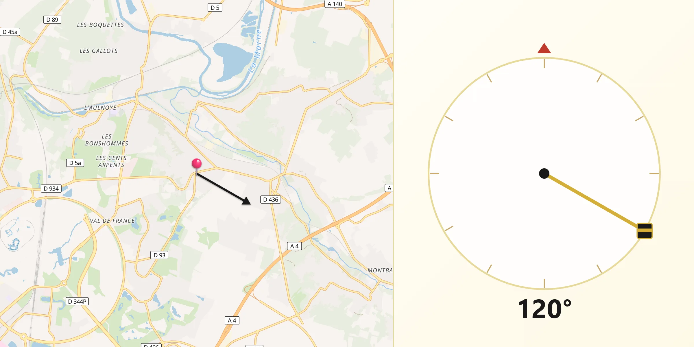 Direction vers la Qibla depuis Montry