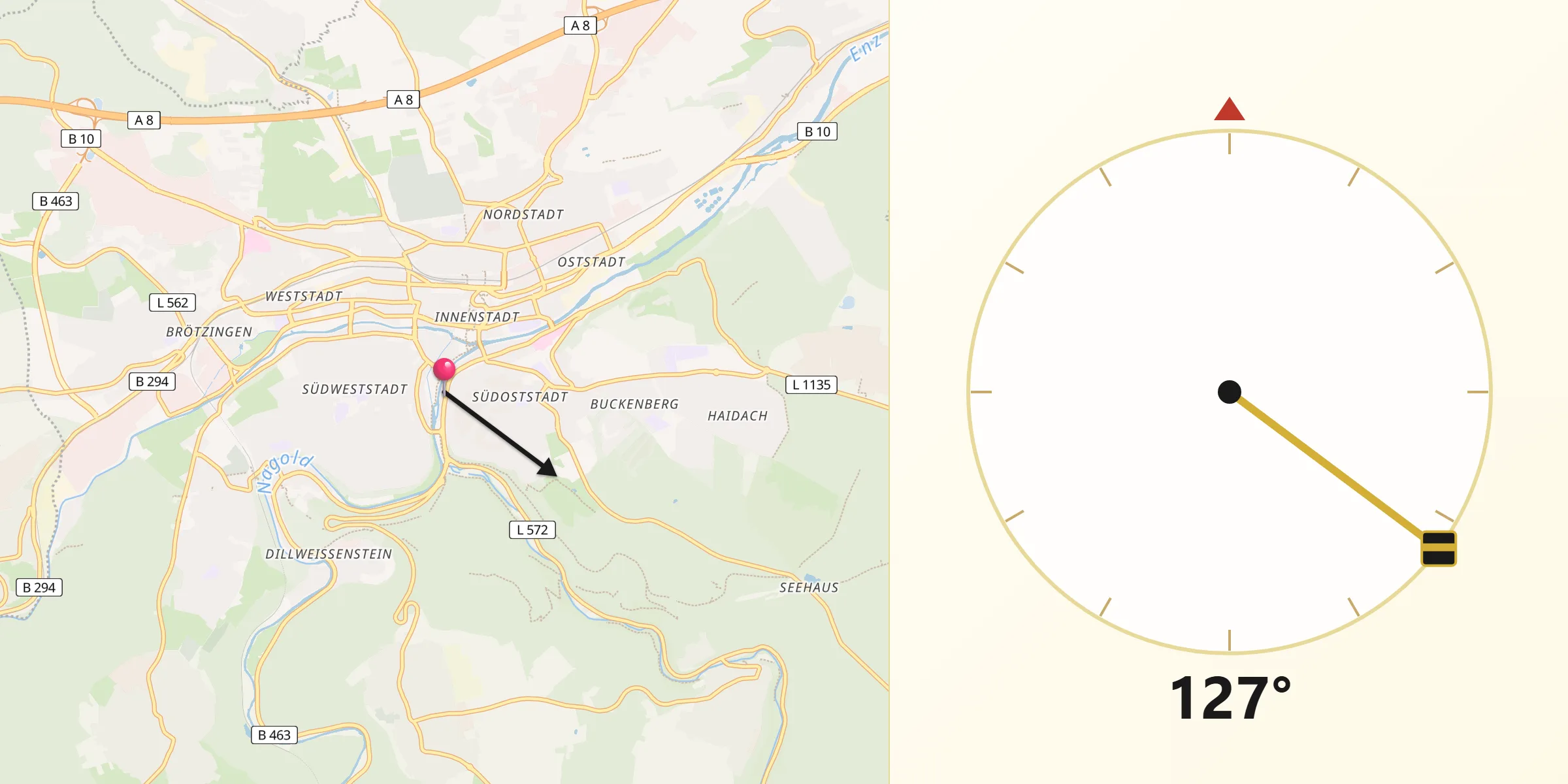 Pforzheim şehrinden Kıble Yönü